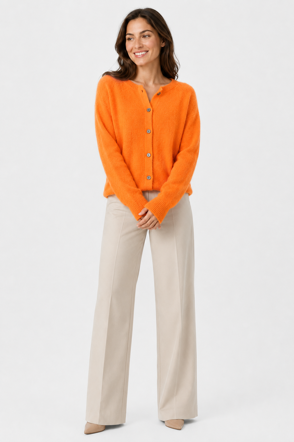 Eluneth | Cardigan Femme en Laine Mérinos à Col Rond