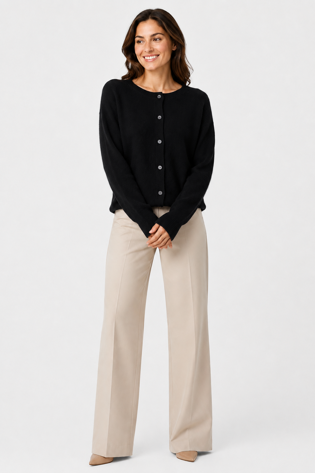 Eluneth | Cardigan Femme en Laine Mérinos à Col Rond