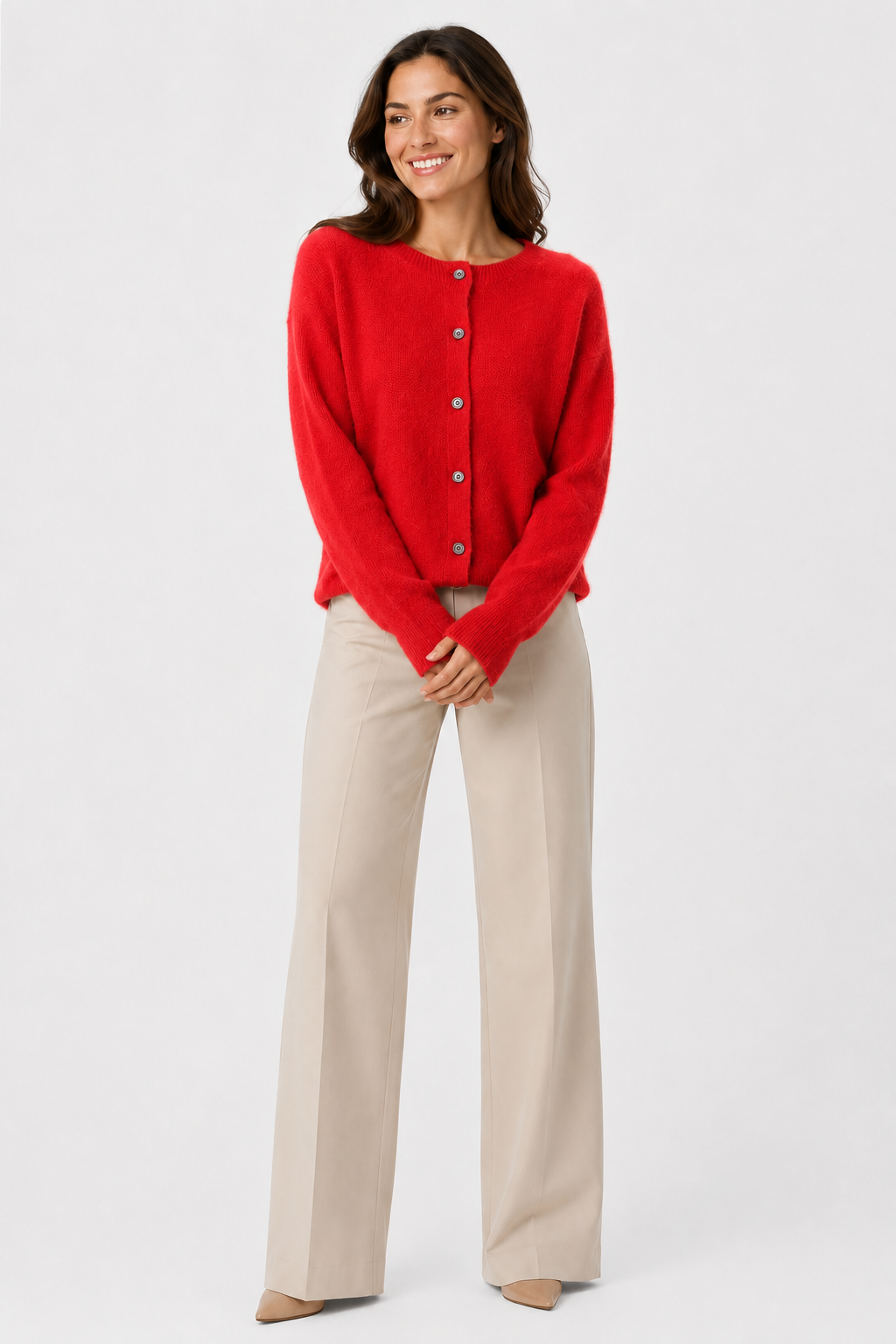 Eluneth | Cardigan Femme en Laine Mérinos à Col Rond
