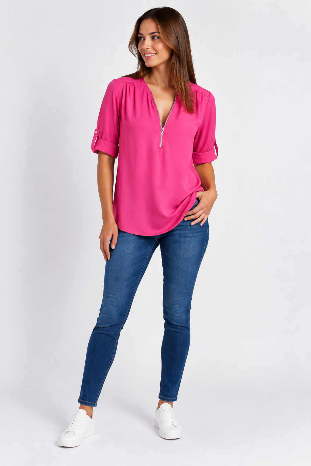 Eluneth | Chemisier Femme en Chiffon à Manches Longues avec Col V Zippé
