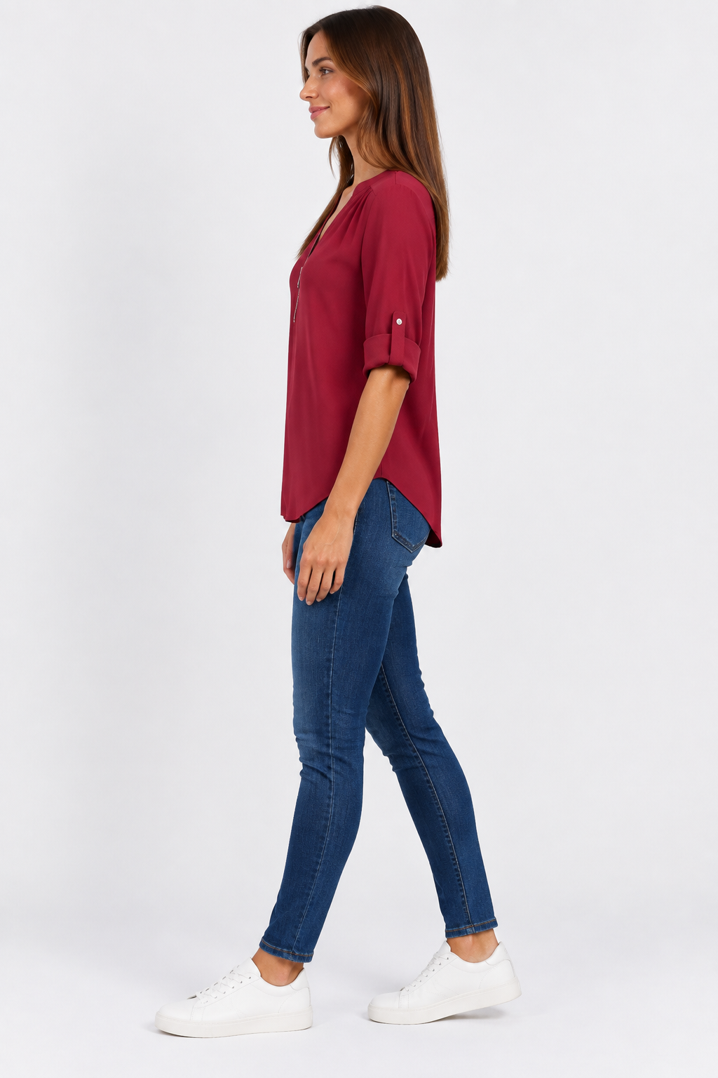 Eluneth | Chemisier Femme en Chiffon à Manches Longues avec Col V Zippé