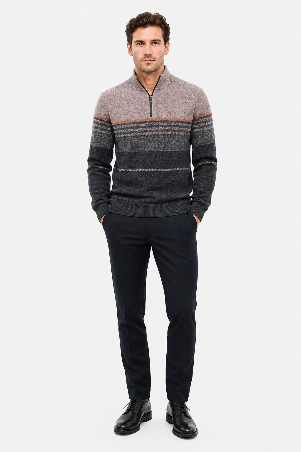 Eluneth | Pull en Maille Colorblock à Col Zippé pour Homme
