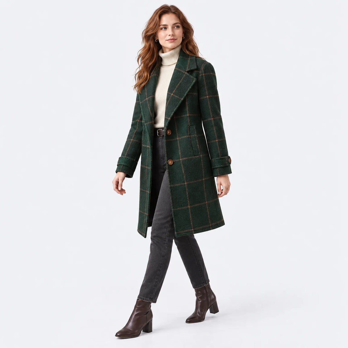 Eluneth | Manteau Femme Droit À Carreaux
