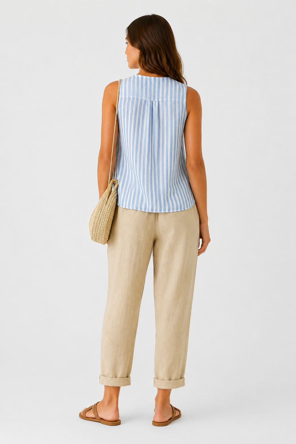 Eluneth | Pantalon Large Femme en Coton et Lin