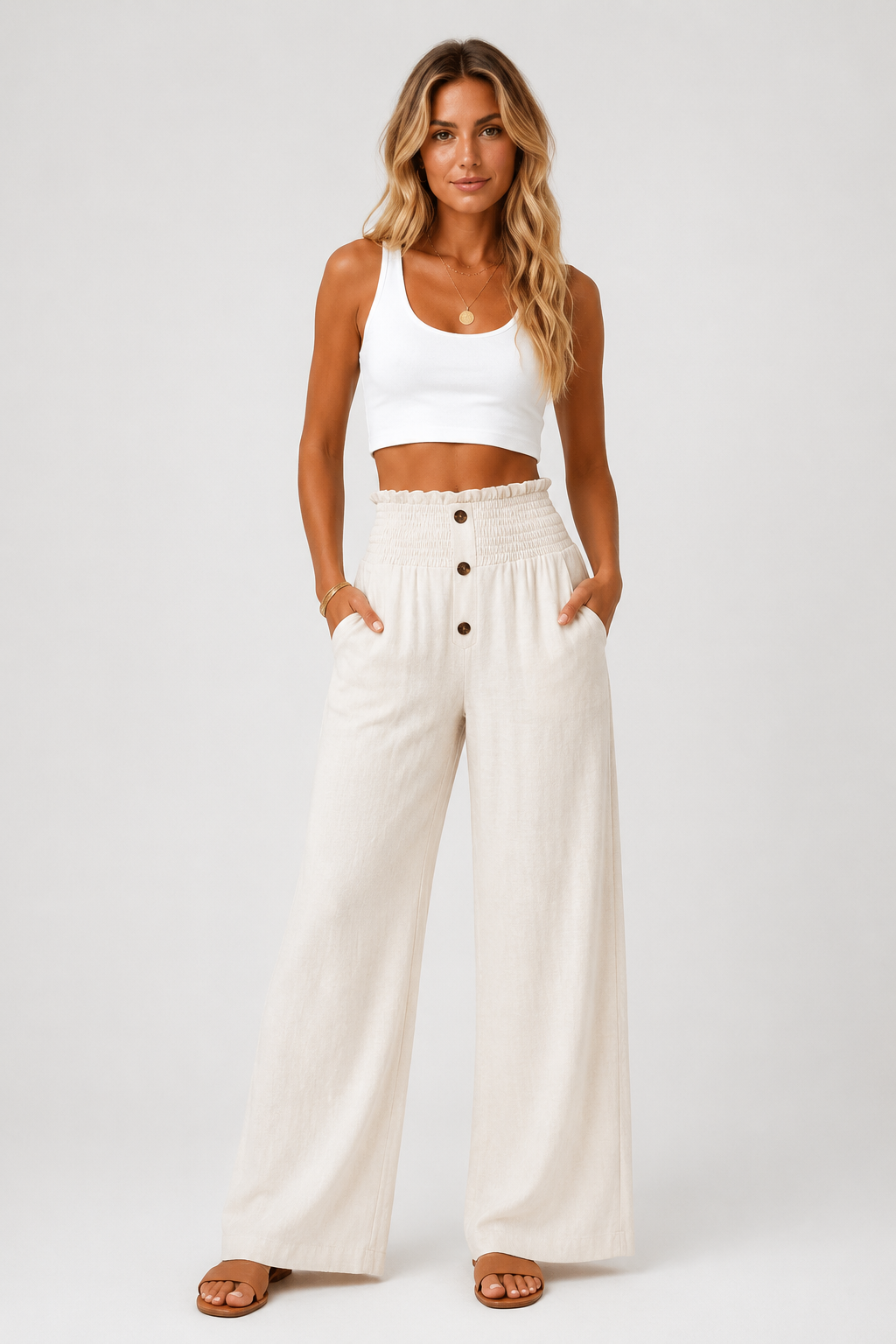 Eluneth | Pantalon large en lin Amara pour femme
