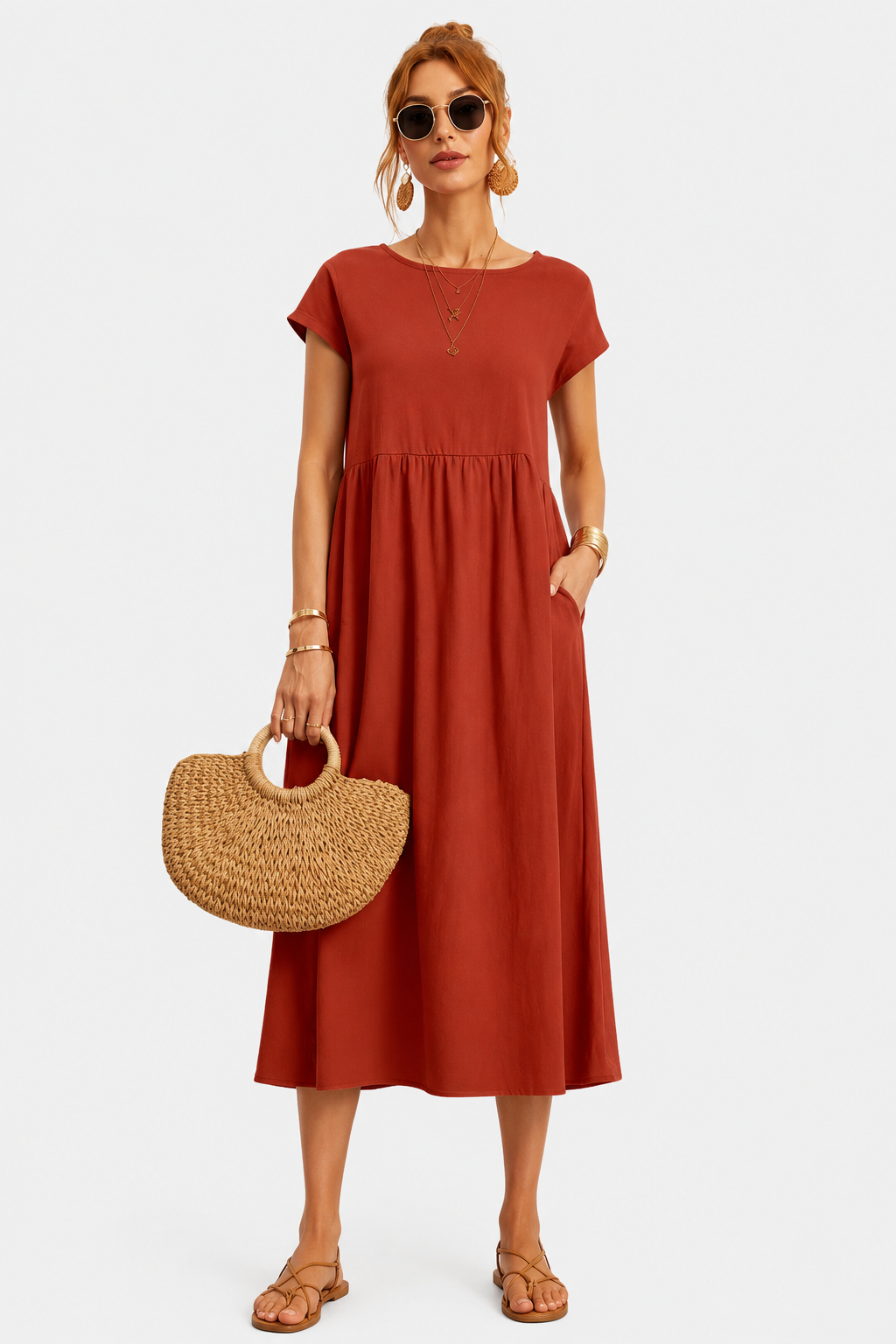 Eluneth | Robe Femme Lin & Coton Poches