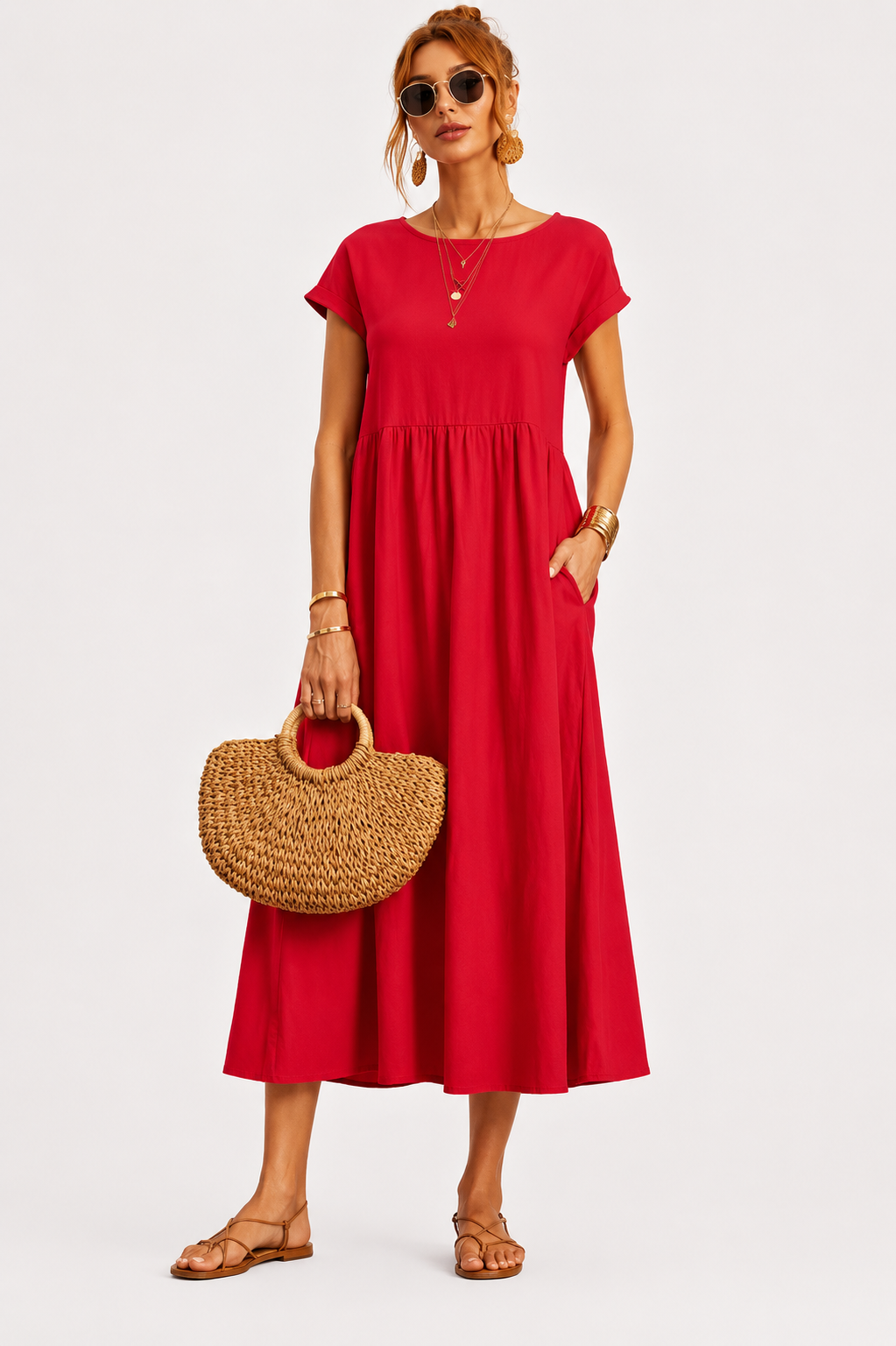 Eluneth | Robe Femme Lin & Coton Poches