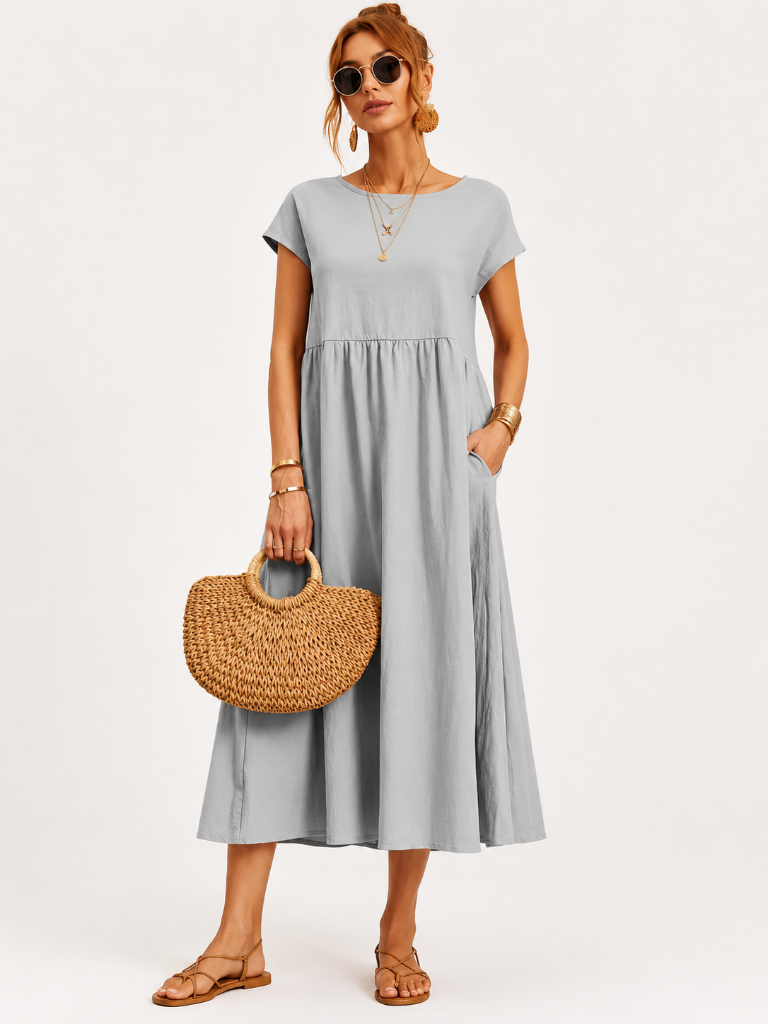 Eluneth | Robe Femme Lin & Coton Poches