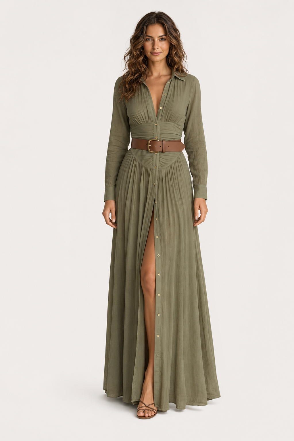 Eluneth | Robe Femme Longue Plissée Asymétrique Lin Coton
