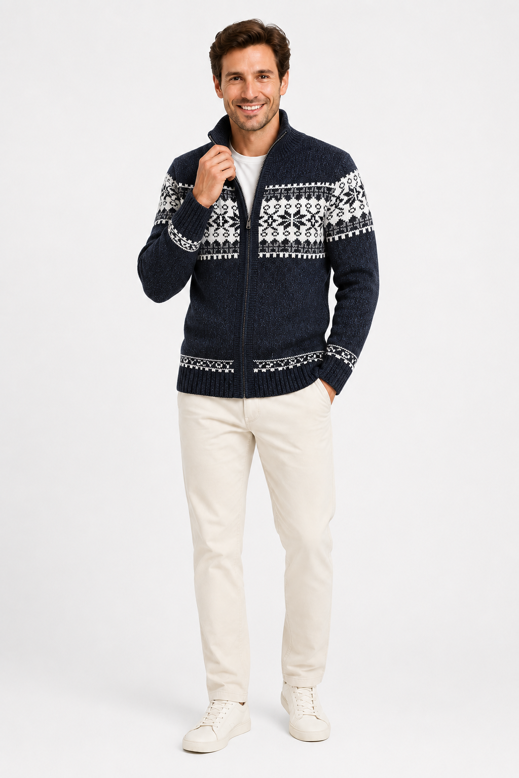 Eluneth | Gilet Homme Zippé en Maille Jacquard