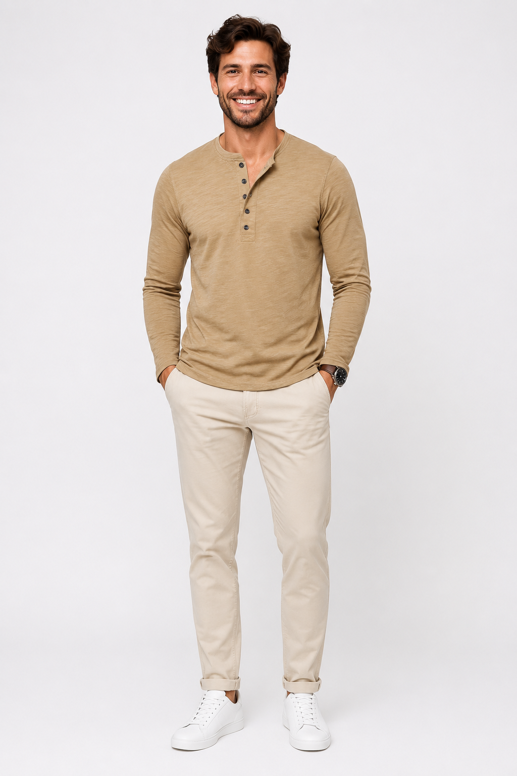 Eluneth | Chemise Homme à Manches Longues avec Demi-Boutonnage