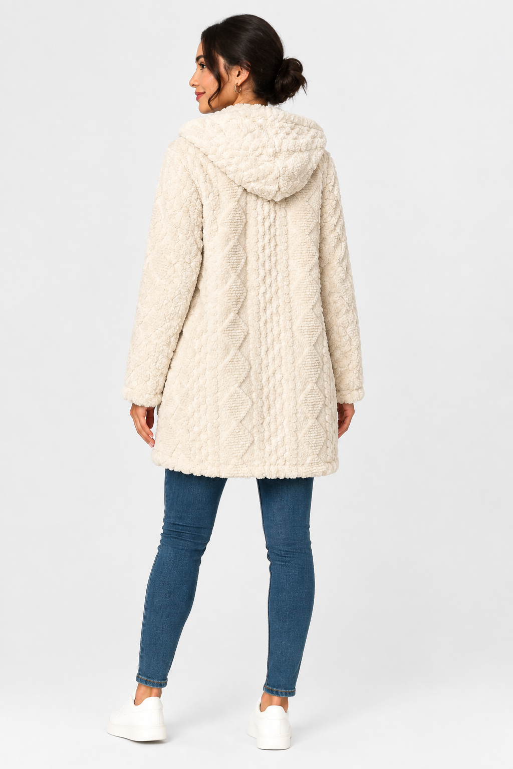 Eluneth | Manteau Cardigan Jacquard Doux à Capuche Femme