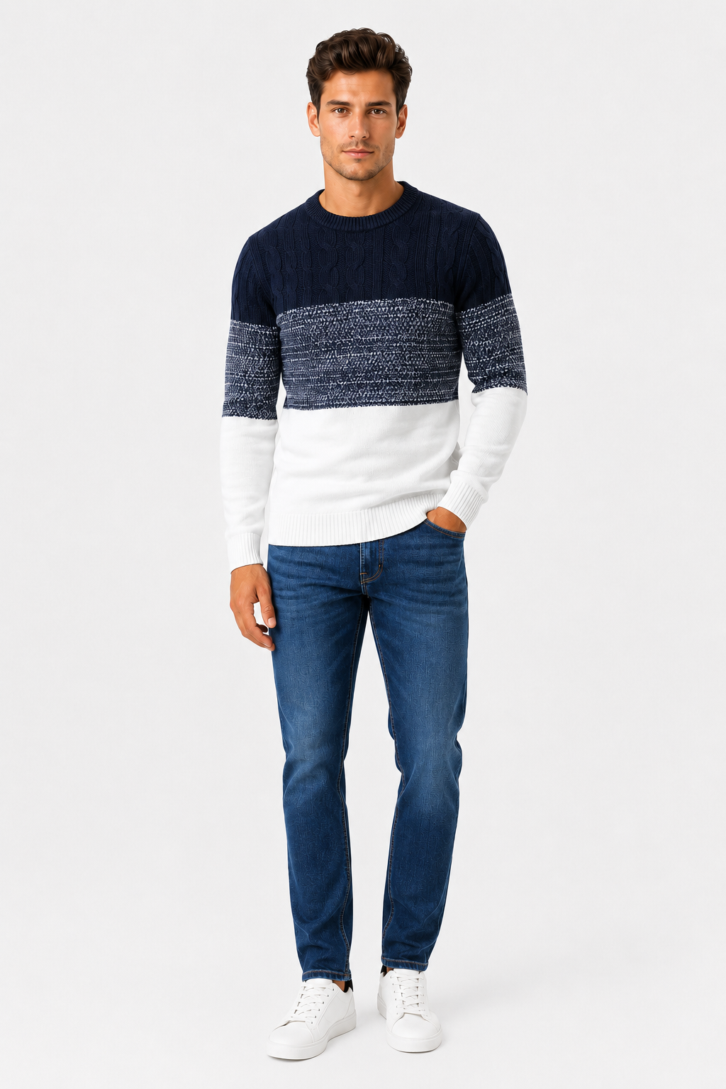 Eluneth | Pull Décontracté Homme en Maille Color Block