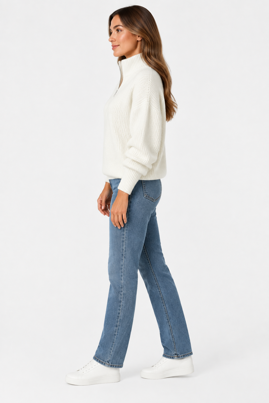 Eluneth | Pull Femme Doux à Col V Zippé et Coupe Ample