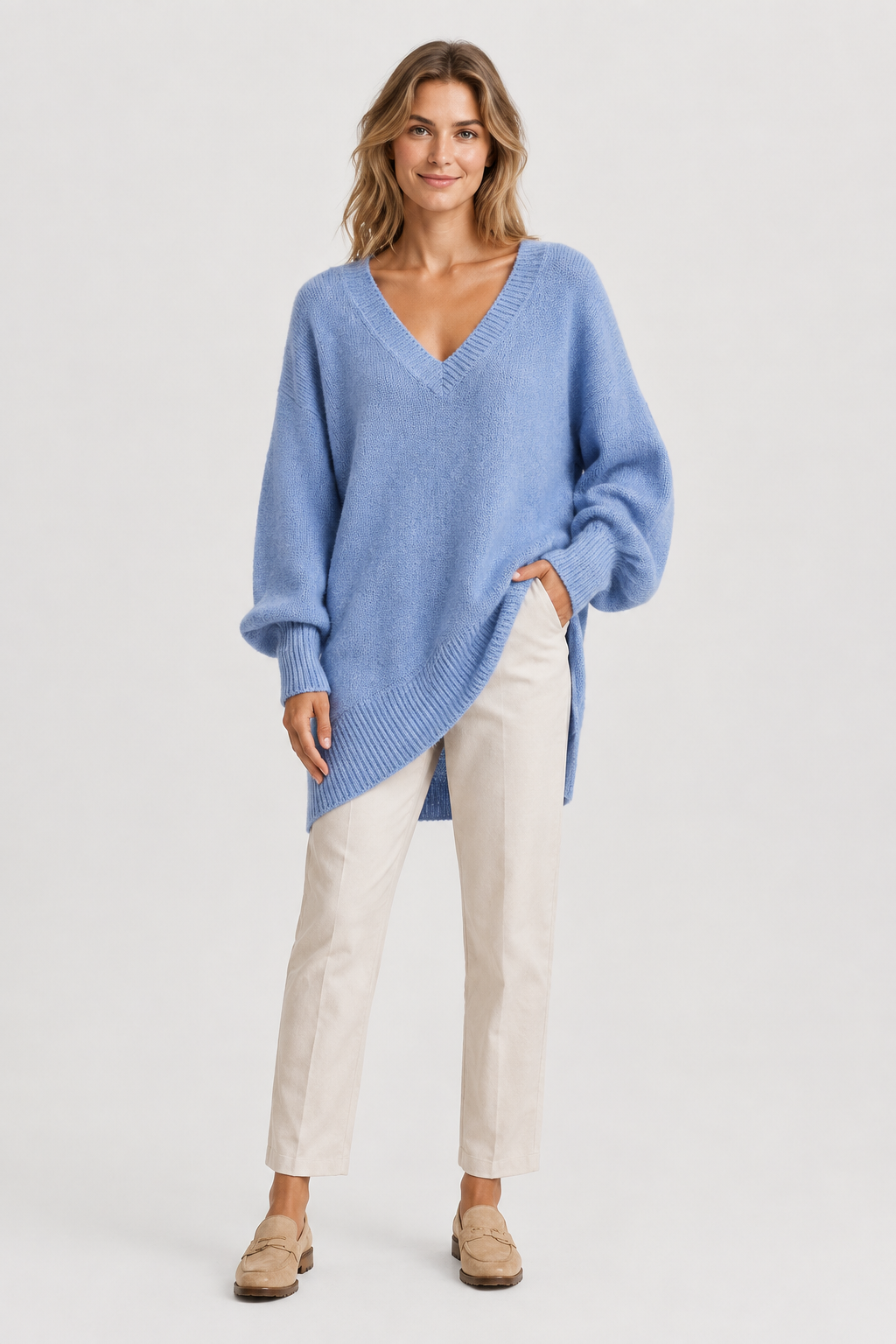 Eluneth | Pull Femme Grande Taille à Col V et Manches Chauve-Souris