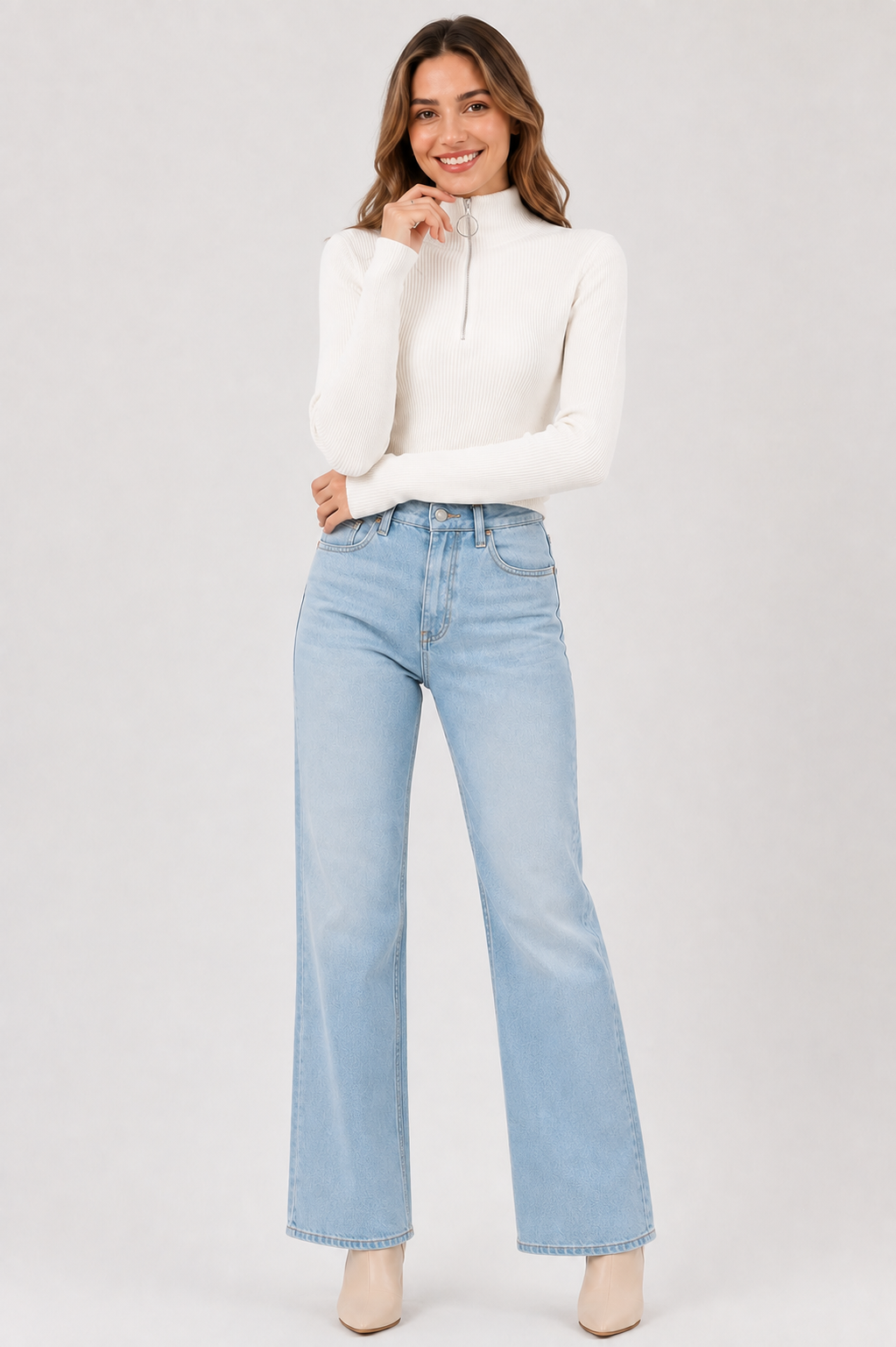 Eluneth | Pull Femme Zippé à Col Montant en Maille