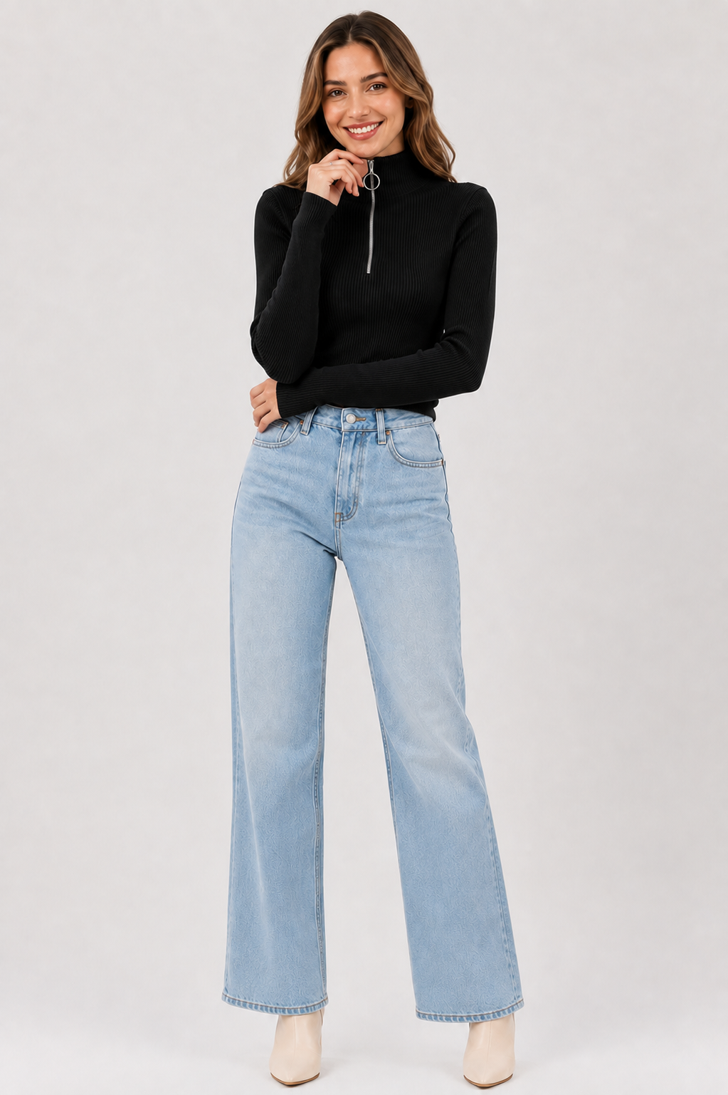 Eluneth | Pull Femme Zippé à Col Montant en Maille