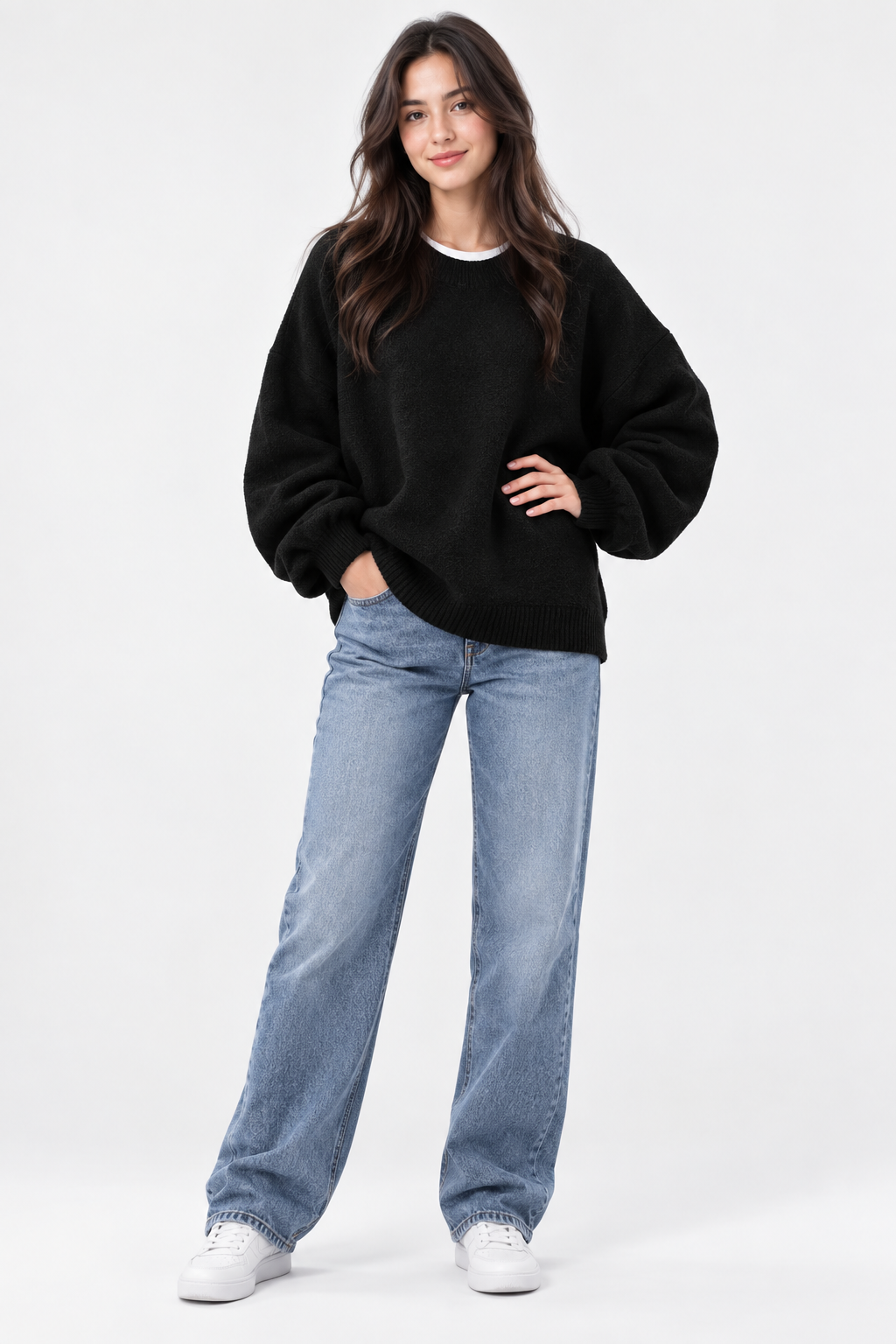 Eluneth | Pull Femme à Col Rond et Épaules Tombantes