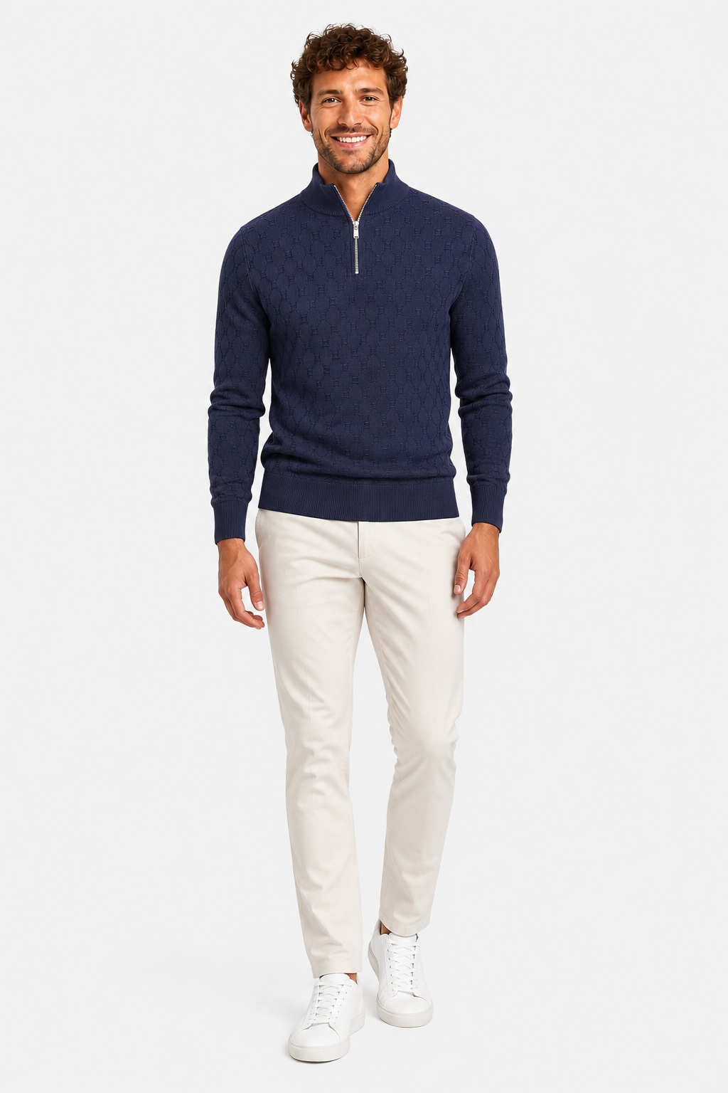 Eluneth | Pull Homme Texturé à Col Montant Zippé