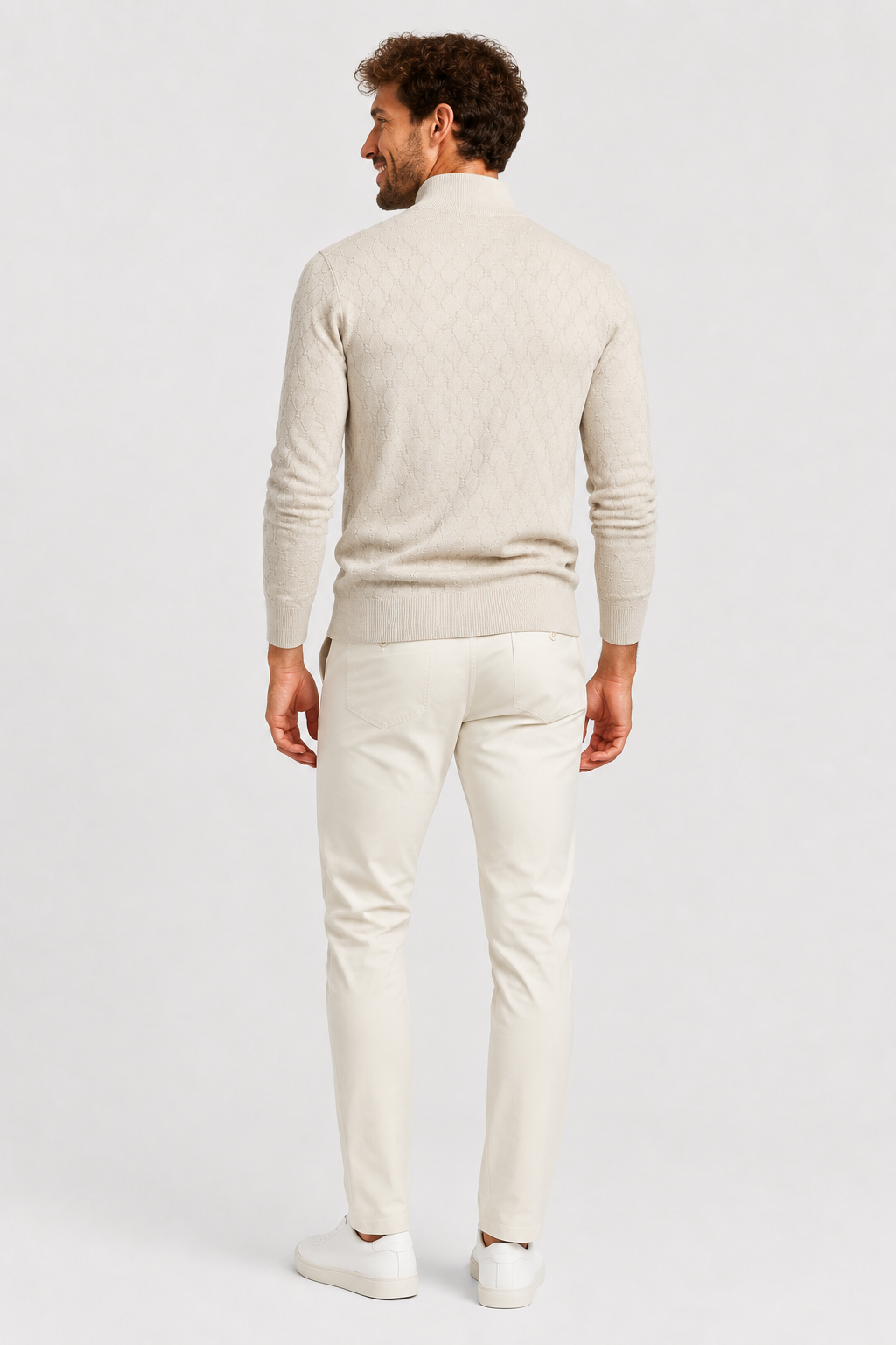 Eluneth | Pull Homme Texturé à Col Montant Zippé
