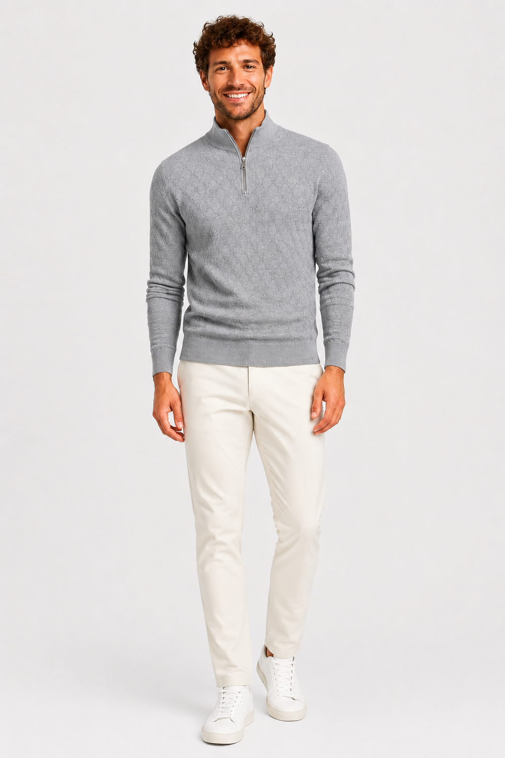 Eluneth | Pull Homme Texturé à Col Montant Zippé