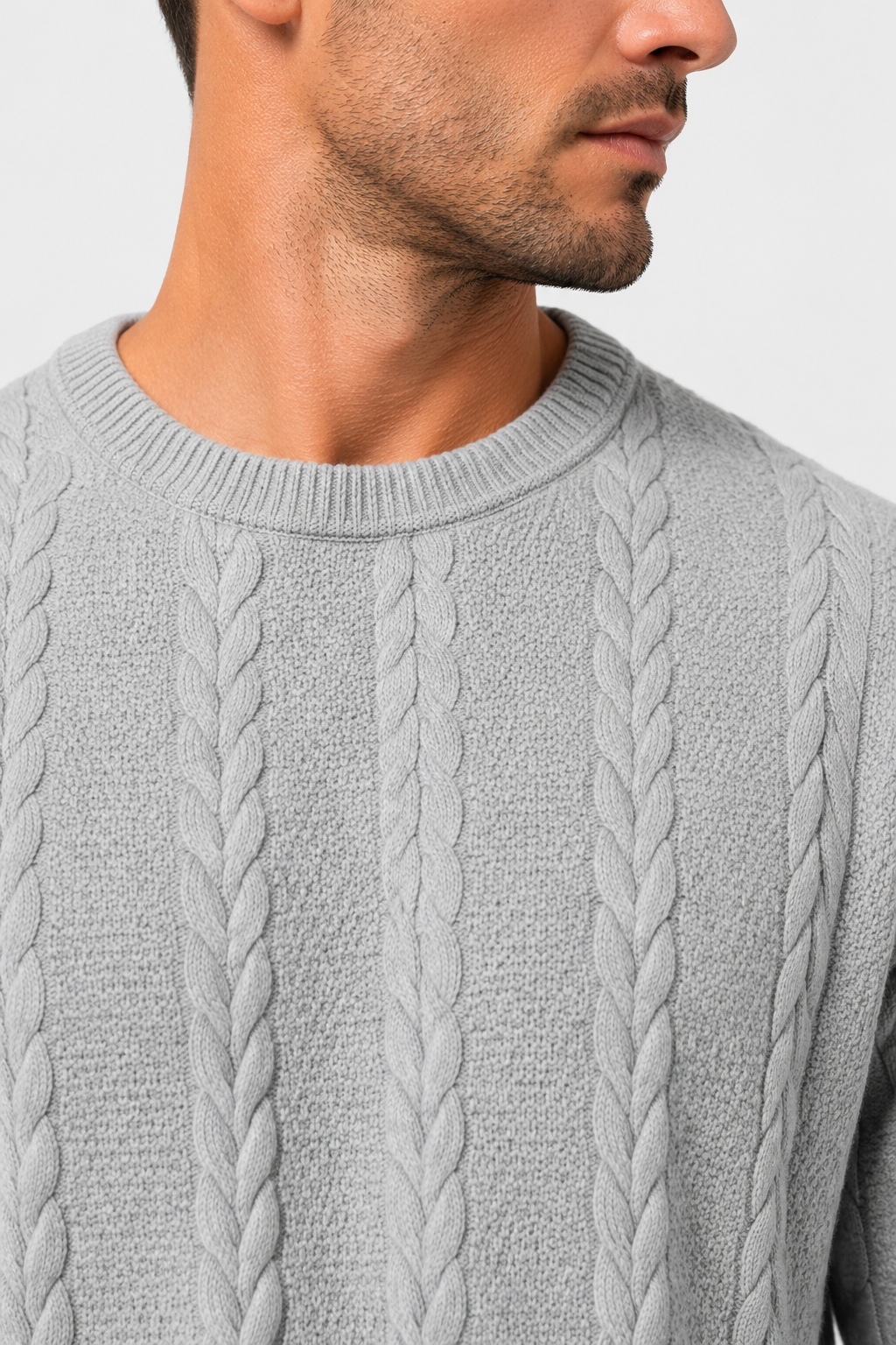 Eluneth | Pull Homme à Col Rond en Maille Torsadée