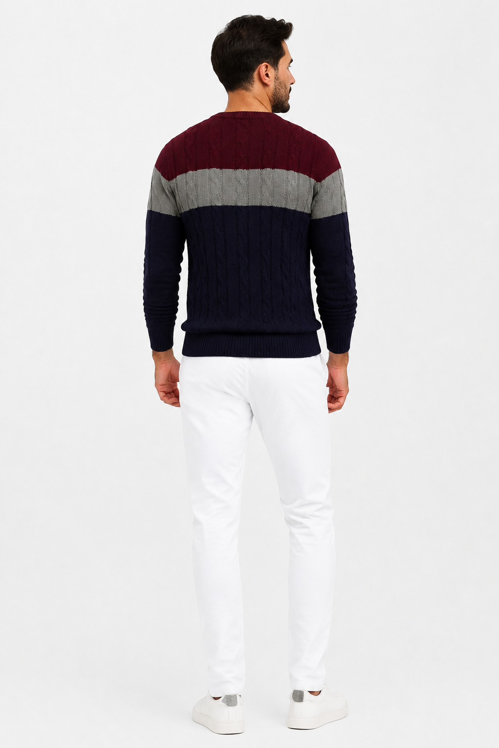 Eluneth | Pull Homme à Col Rond en Maille Torsadée Color Block