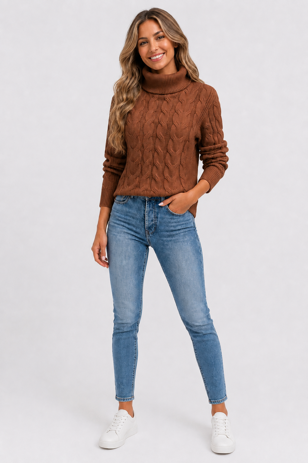 Eluneth | Pull Torsadé à Col Roulé pour Femme