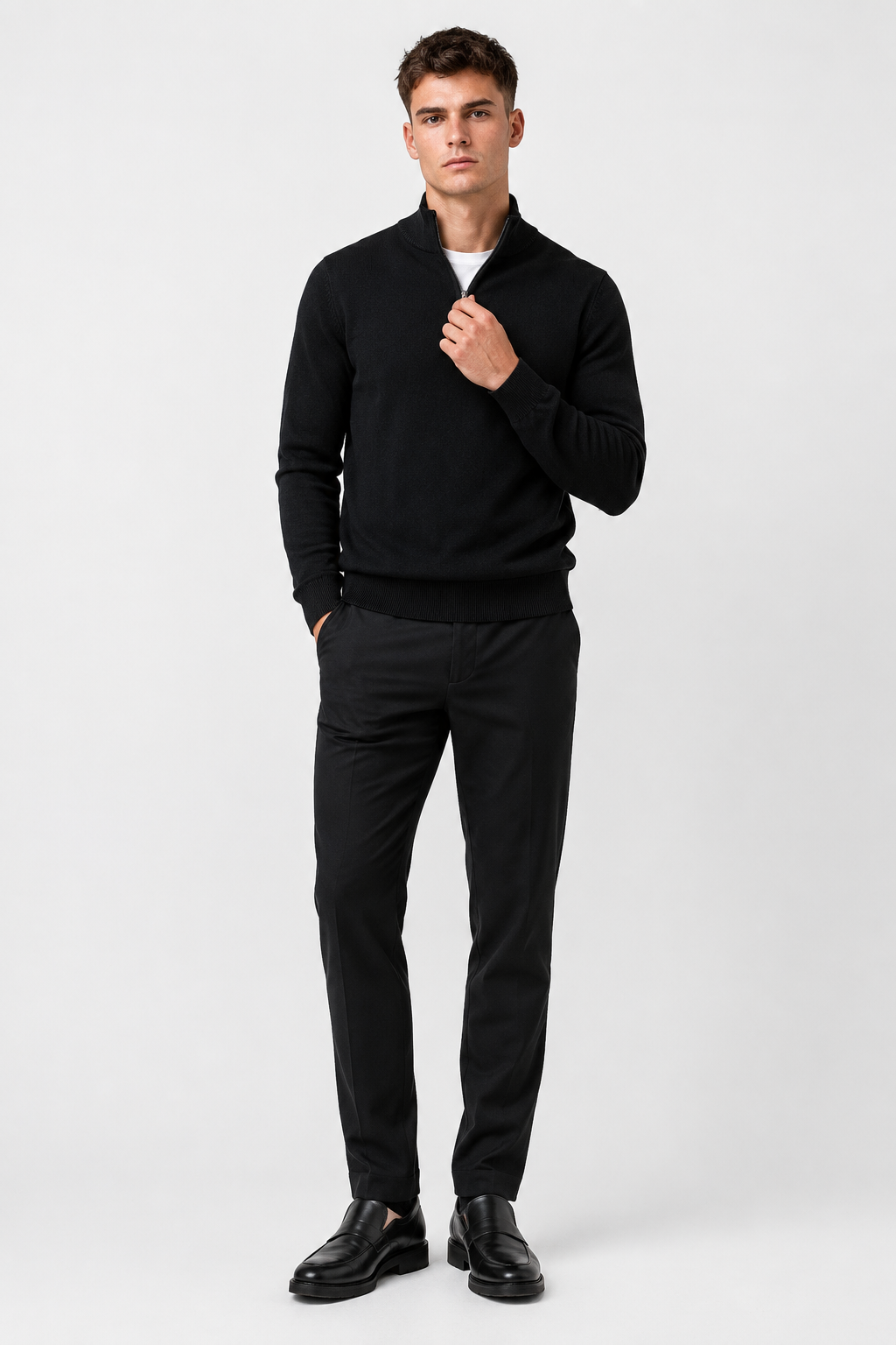 Eluneth | Pull décontracté uni zippé pour homme