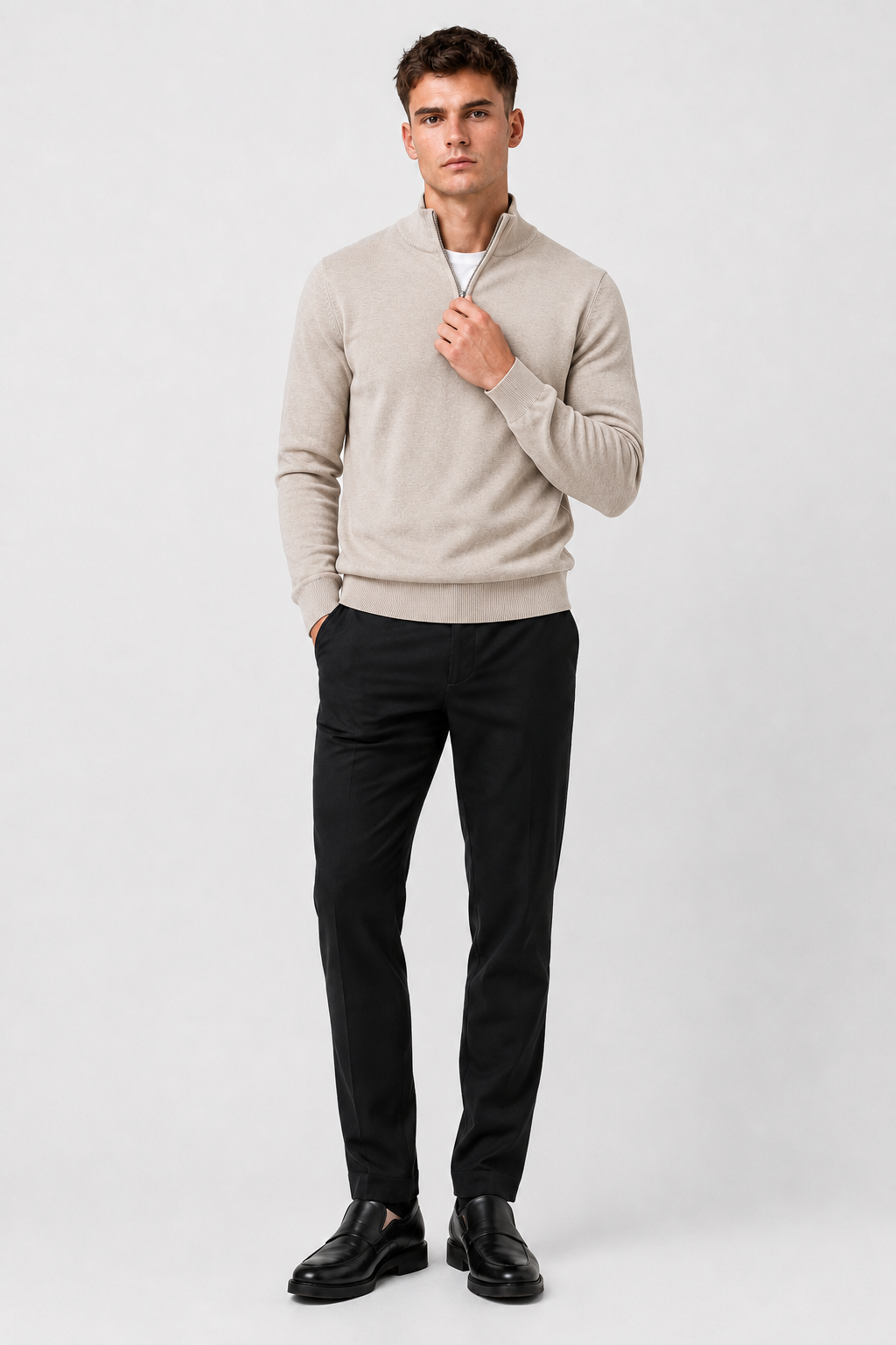Eluneth | Pull décontracté uni zippé pour homme