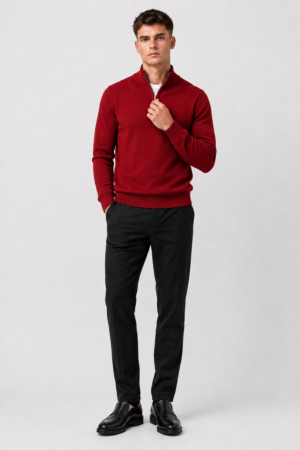 Eluneth | Pull décontracté uni zippé pour homme