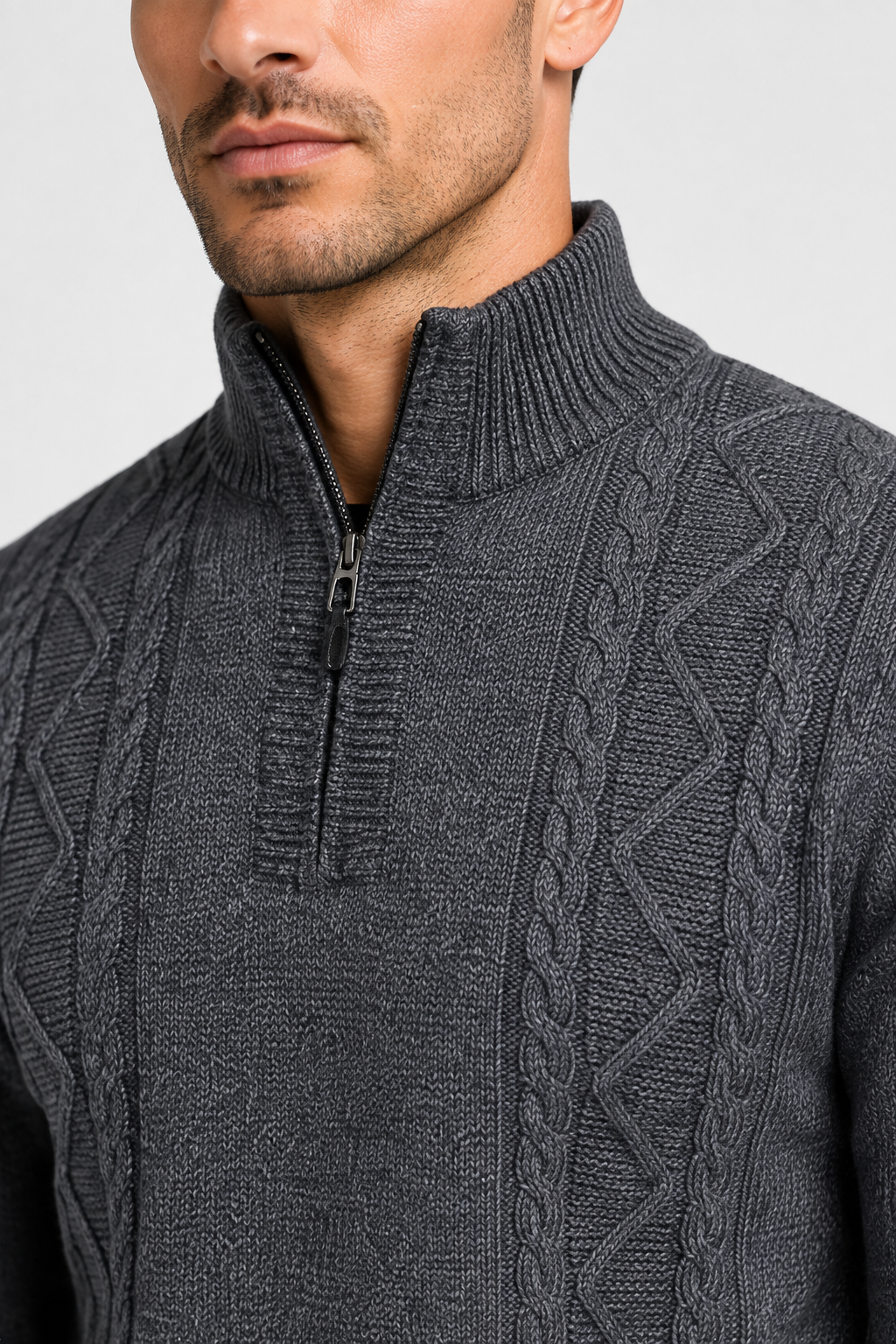 Eluneth | Pull jacquard à manches longues et col zippé pour Homme