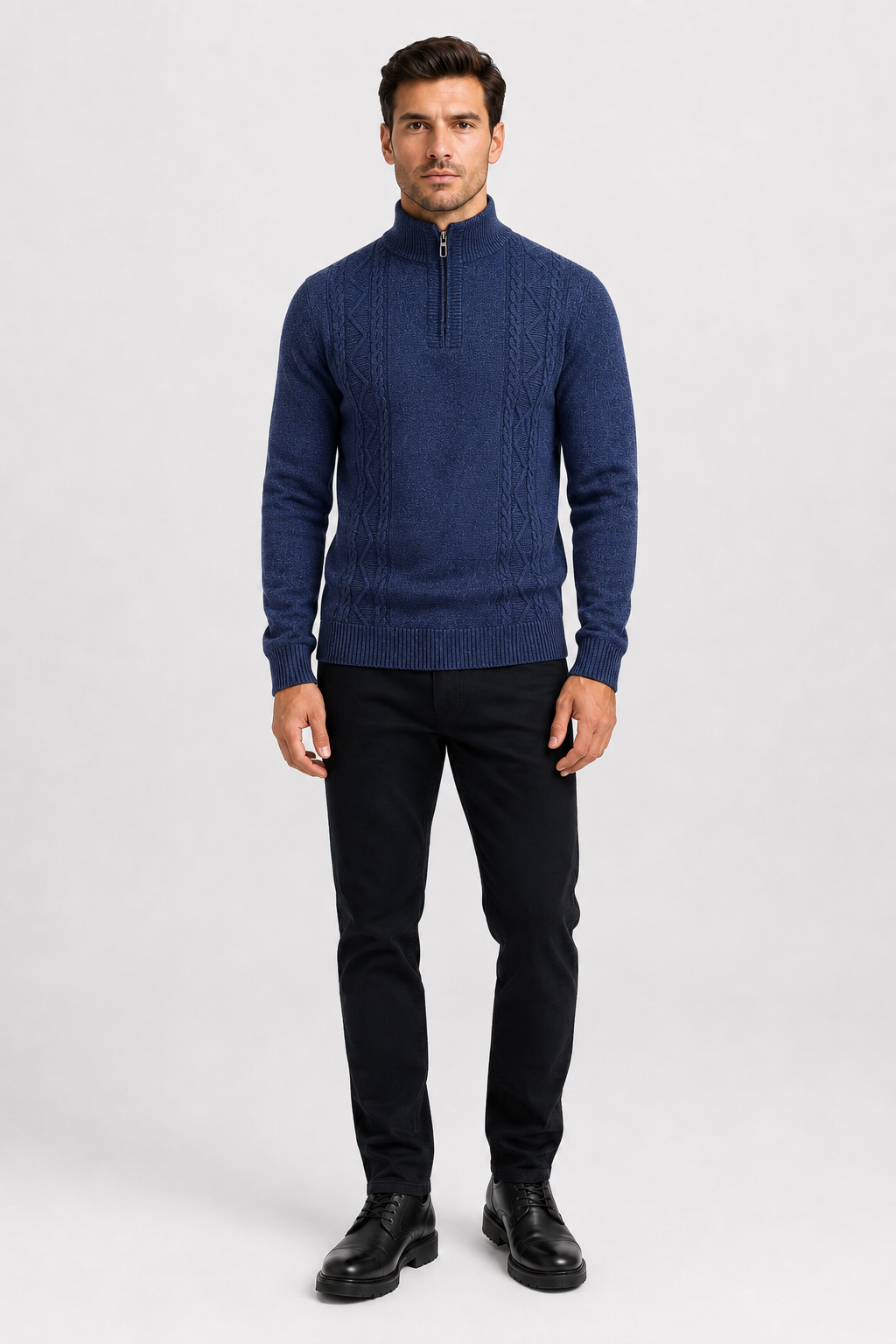 Eluneth | Pull jacquard à manches longues et col zippé pour Homme