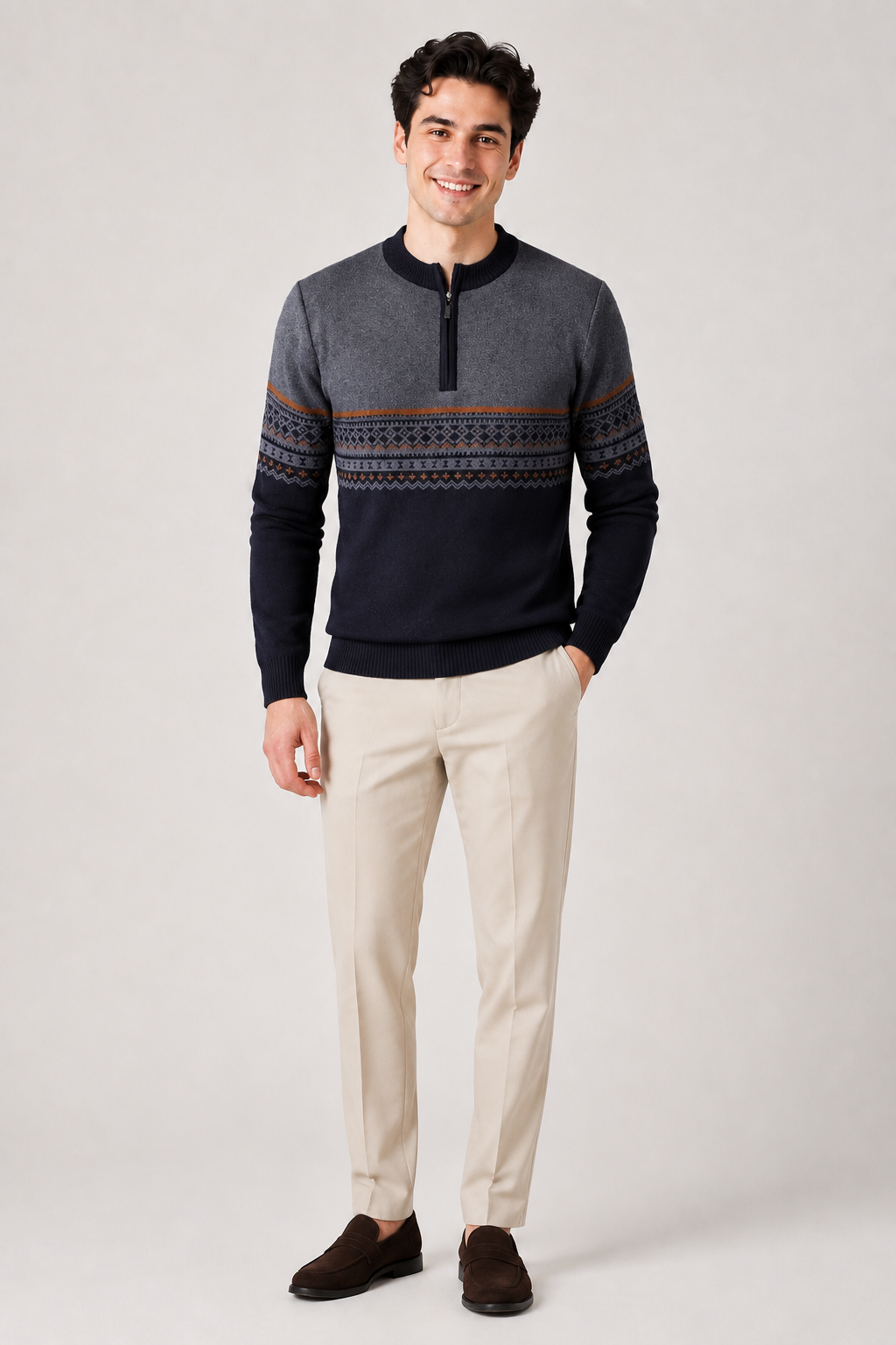 Eluneth | Pull zippé à manches longues pour homme
