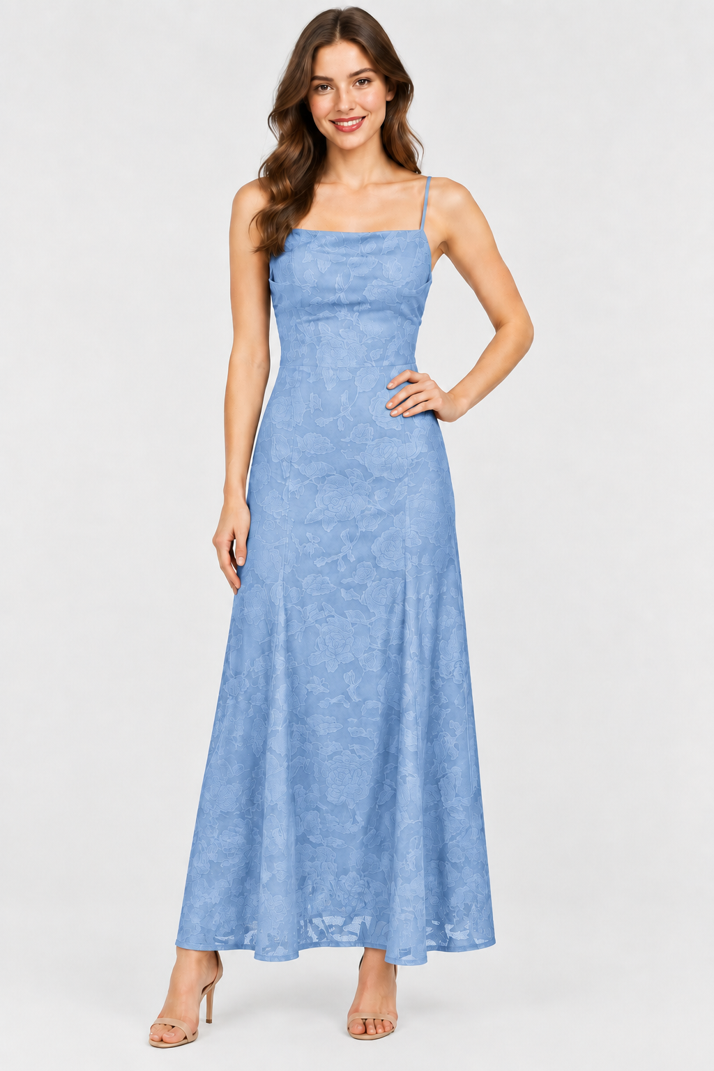 Eluneth | Robe Longue Femme en Dentelle Florale avec Col Carré