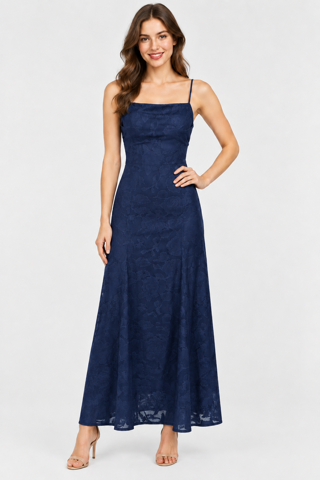 Eluneth | Robe Longue Femme en Dentelle Florale avec Col Carré