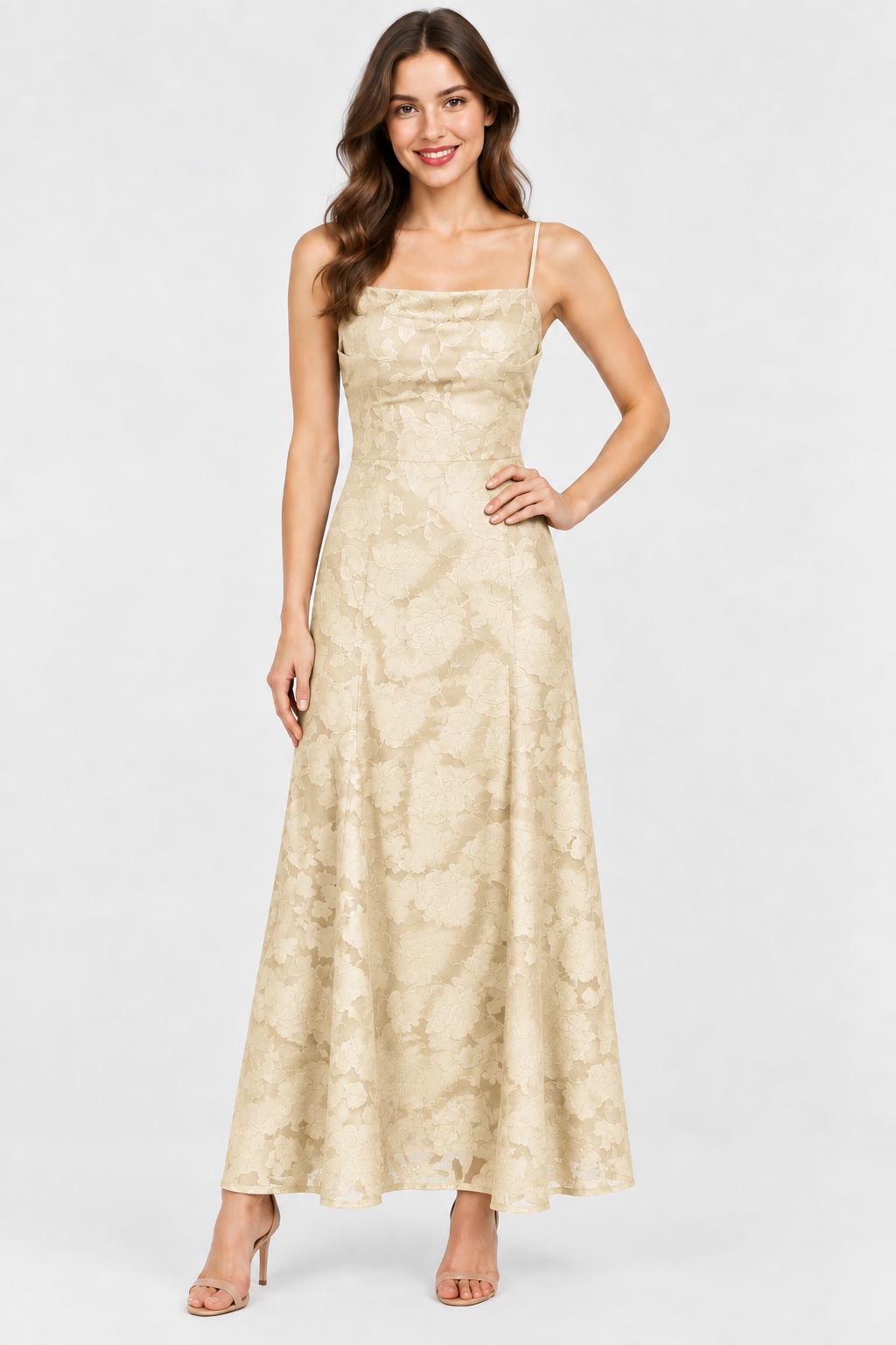 Eluneth | Robe Longue Femme en Dentelle Florale avec Col Carré