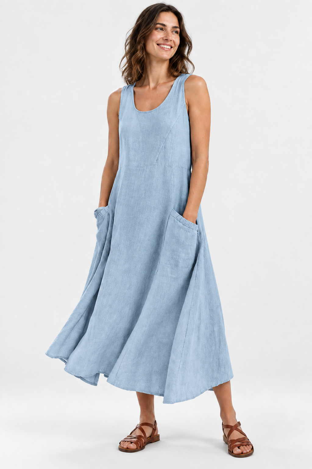 Eluneth | Robe d'Été Femme en Coton et Lin à Col V