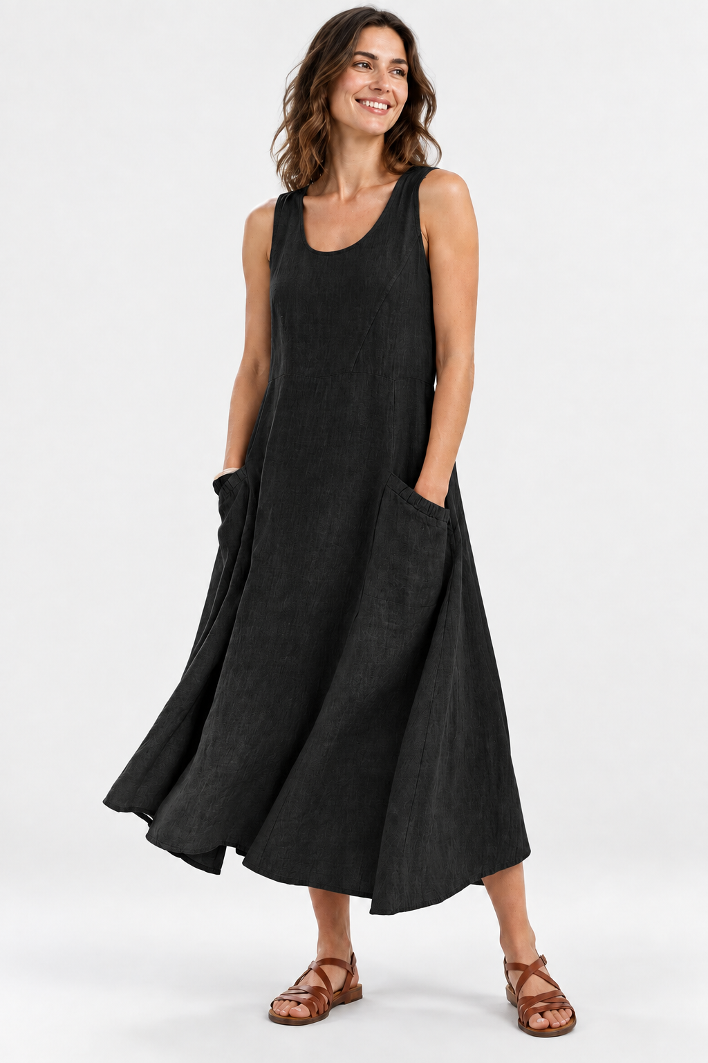 Eluneth | Robe d'Été Femme en Coton et Lin à Col V