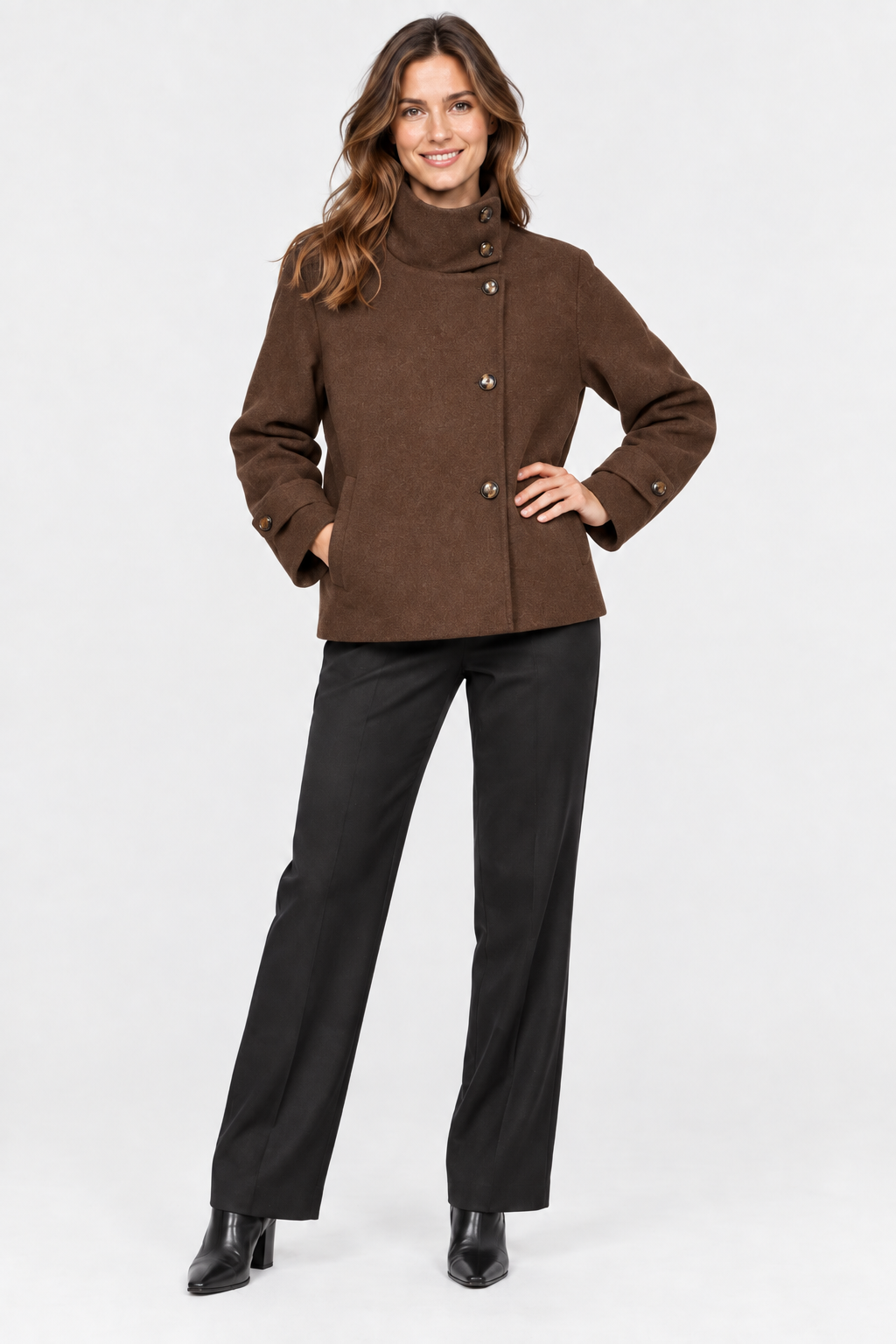 Eluneth | Veste Courte Femme en Mélange de Laine avec Col à Boucle