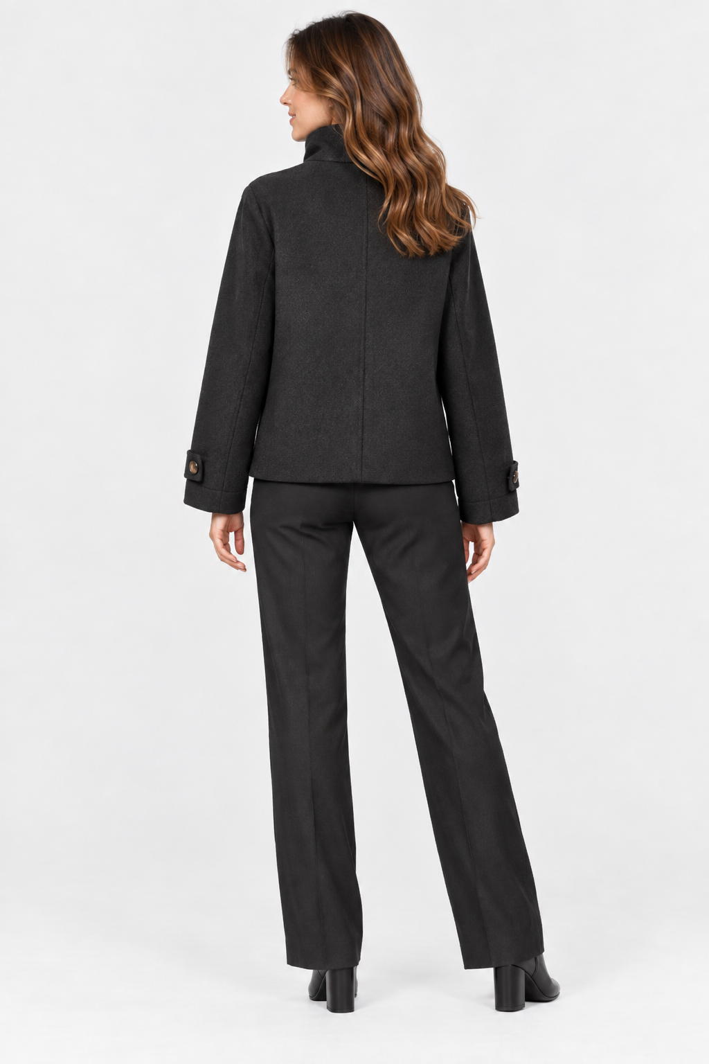 Eluneth | Veste Courte Femme en Mélange de Laine avec Col à Boucle