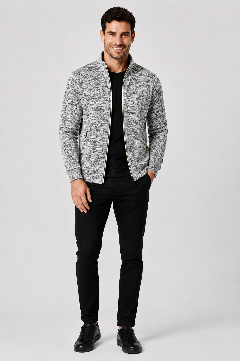 Eluneth | Veste Pull Zippée Homme à Maille Longue