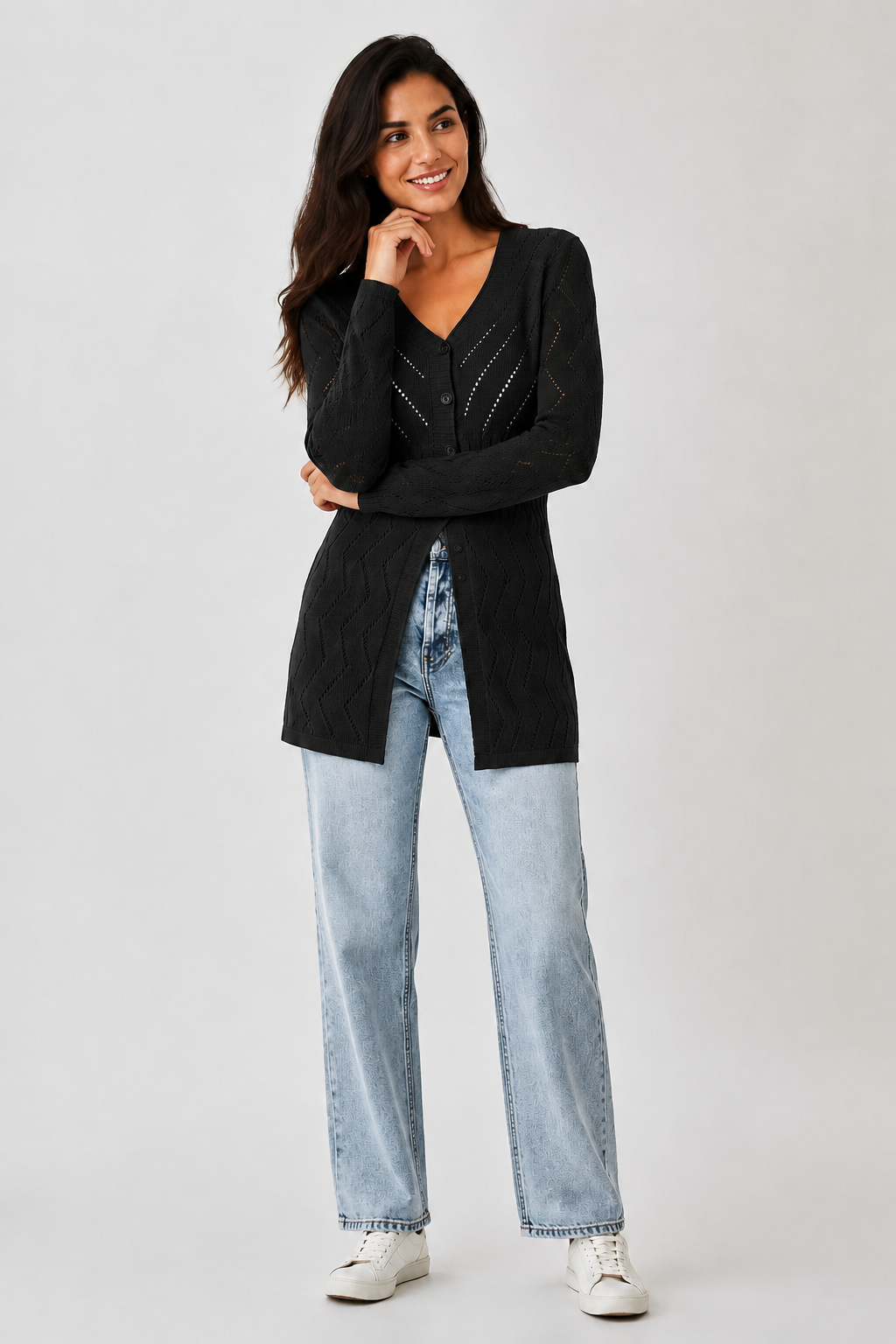 Eluneth | Cardigan Femme Élégant en Maille Texturée