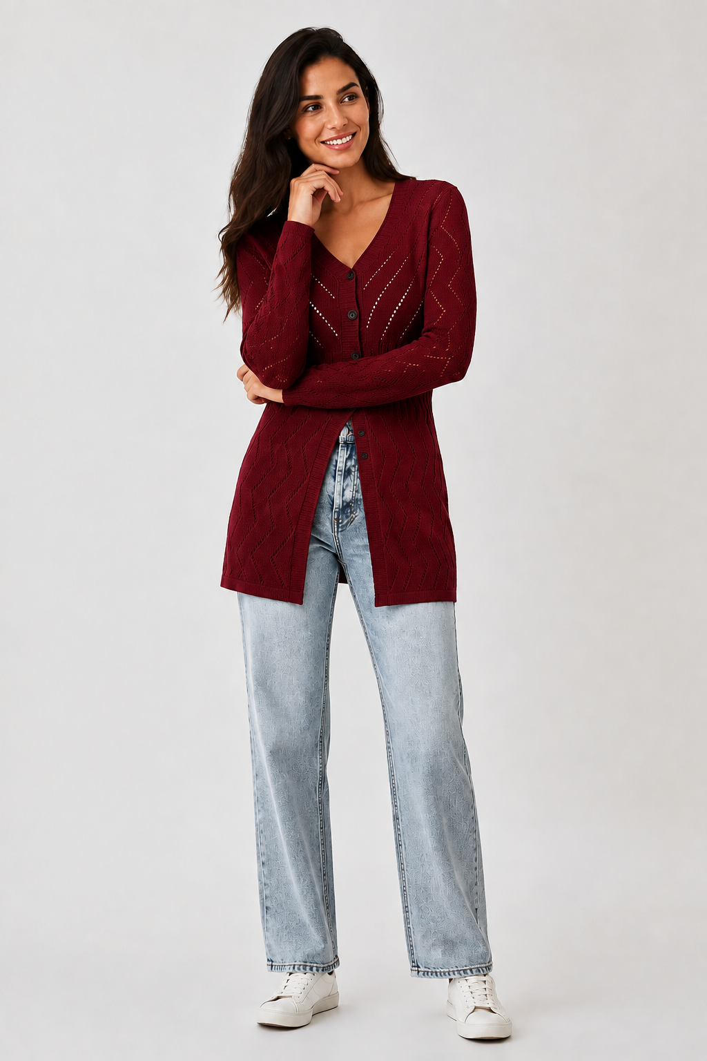 Eluneth | Cardigan Femme Élégant en Maille Texturée