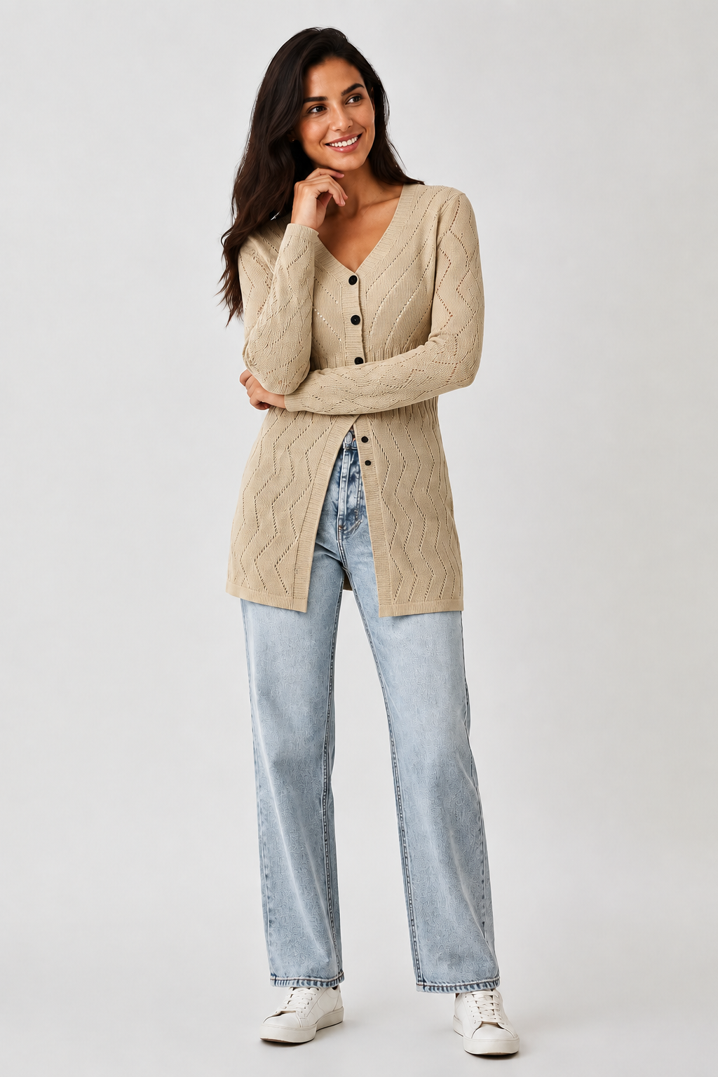 Eluneth | Cardigan Femme Élégant en Maille Texturée
