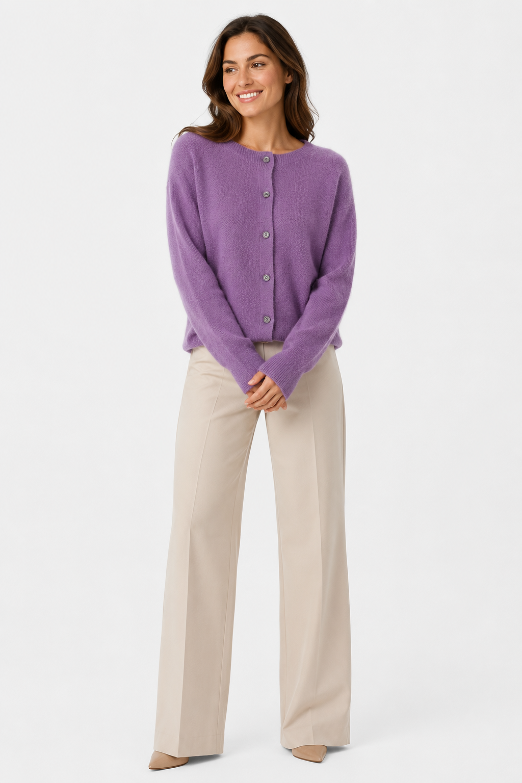 Eluneth | Cardigan Femme en Laine Mérinos à Col Rond