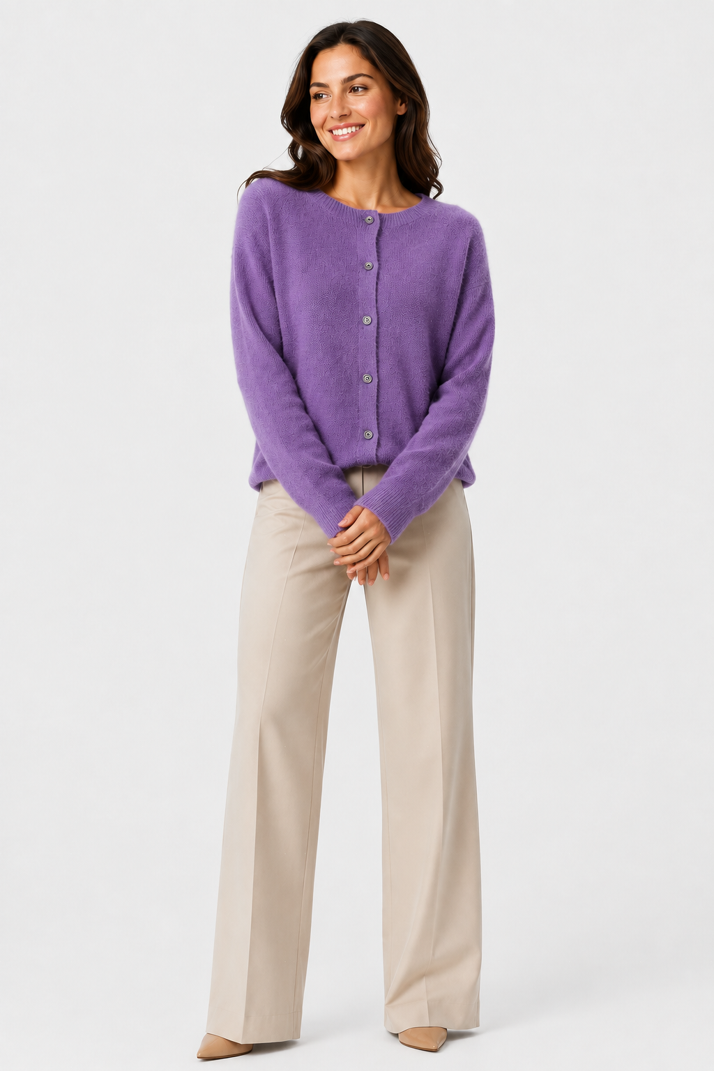 Eluneth | Cardigan Femme en Laine Mérinos à Col Rond