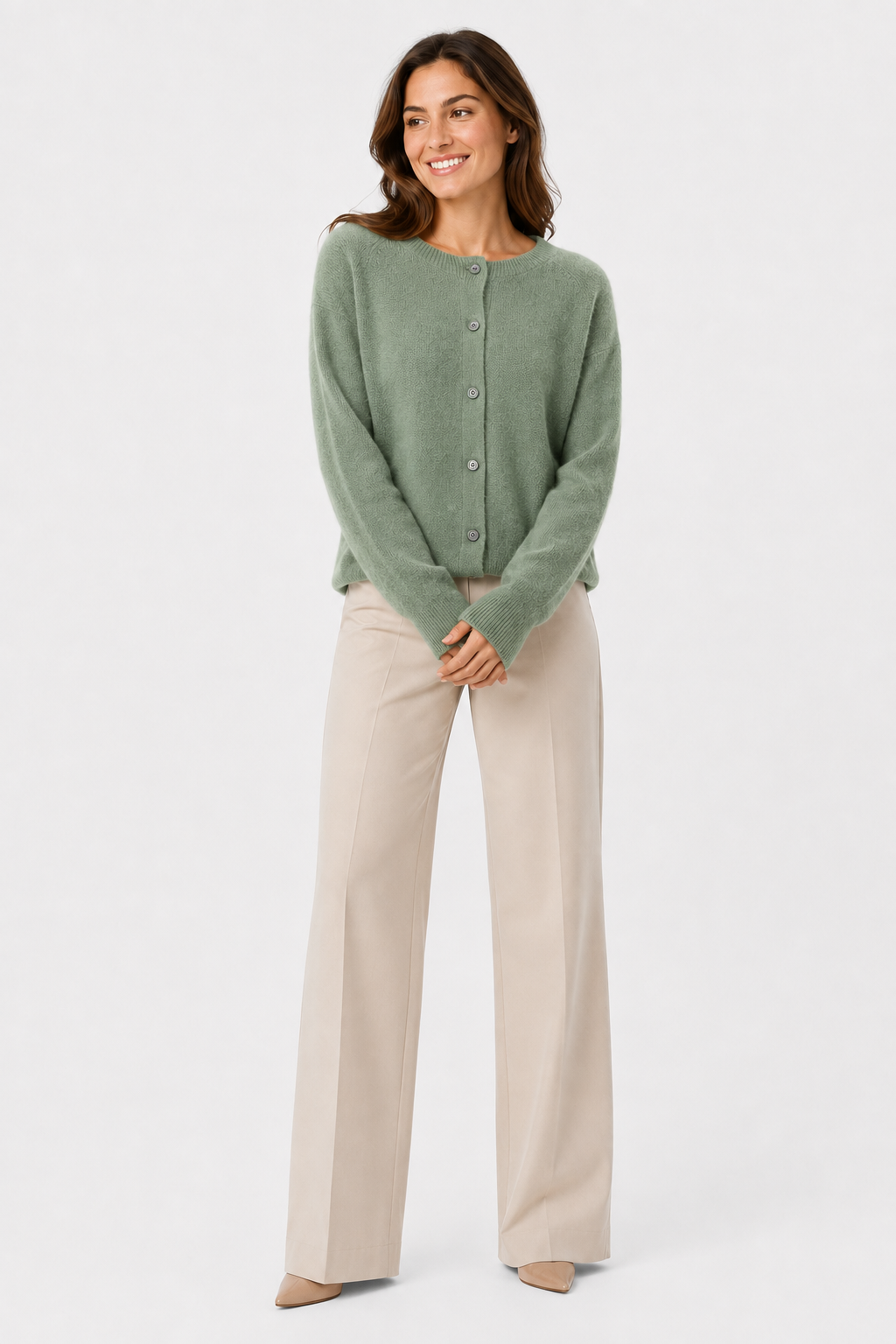 Eluneth | Cardigan Femme en Laine Mérinos à Col Rond