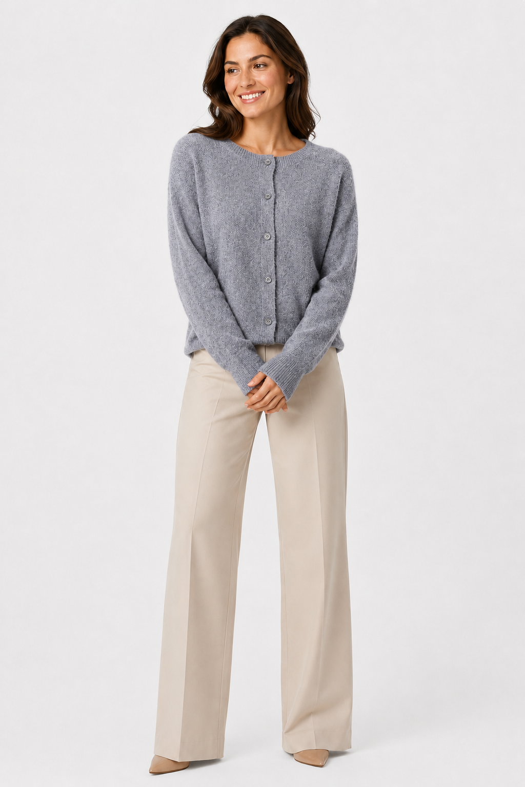 Eluneth | Cardigan Femme en Laine Mérinos à Col Rond