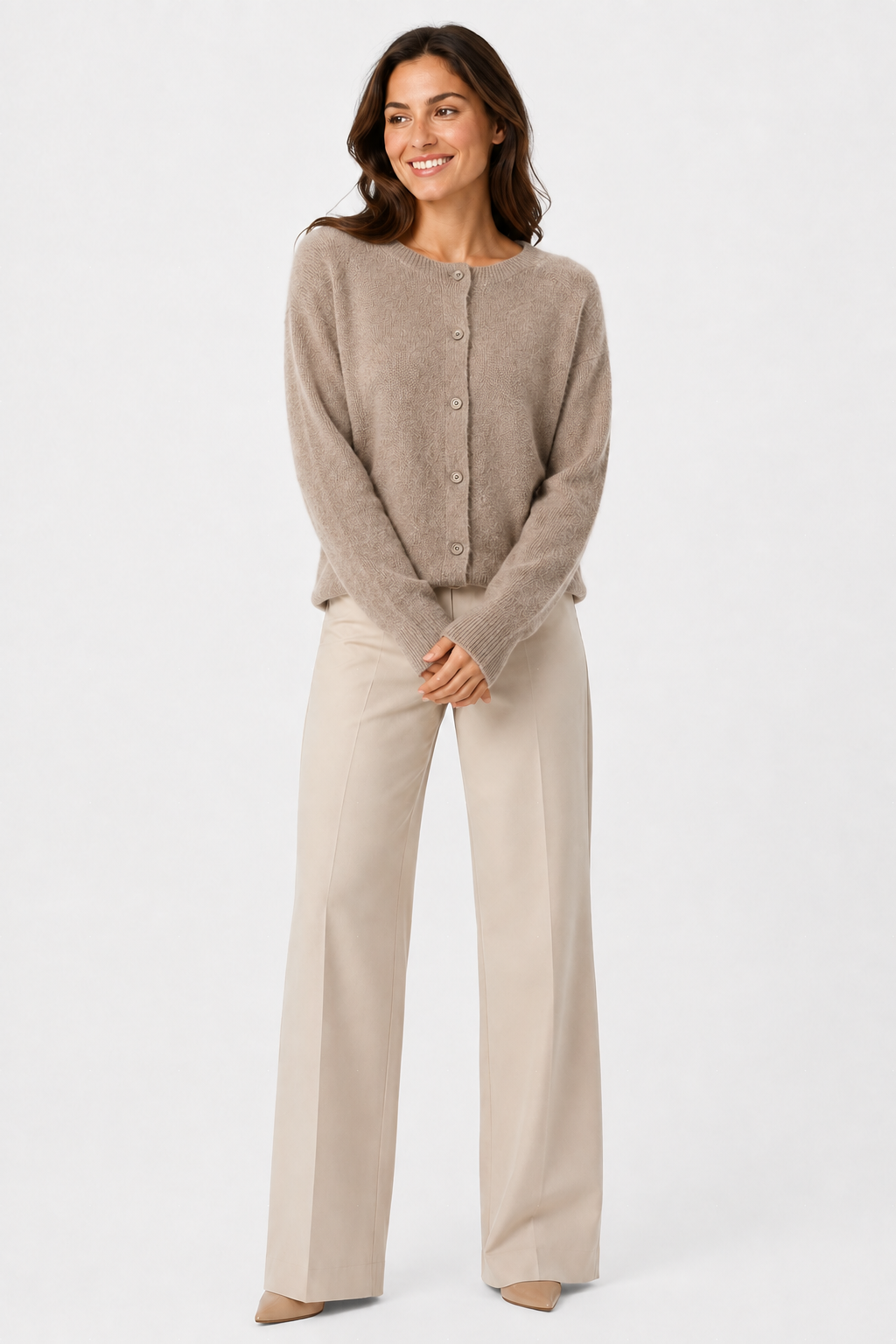 Eluneth | Cardigan Femme en Laine Mérinos à Col Rond